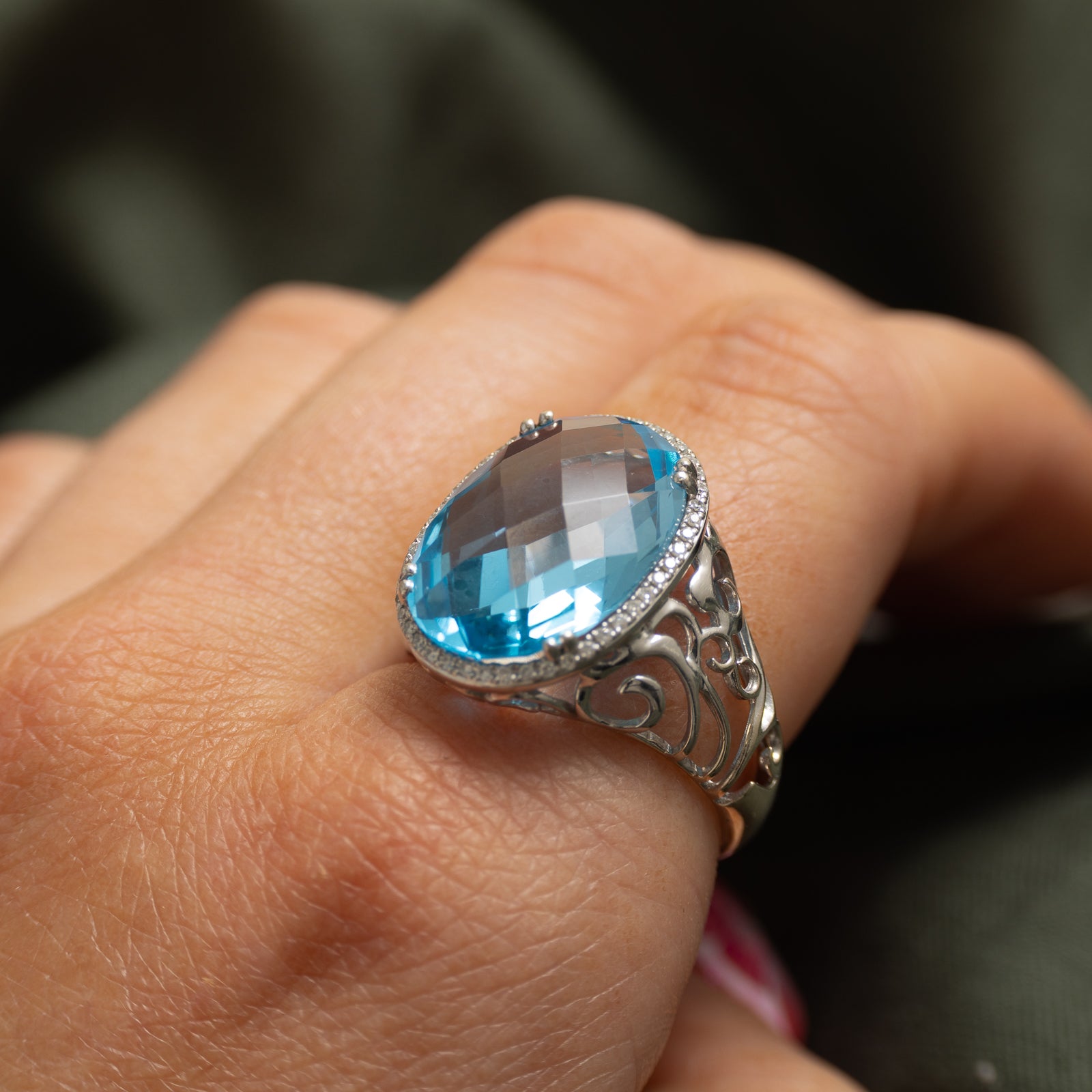 Solitaire Checkerboard Topaz & Diamond Cocktail Ring | 11.00ct, 0.05ctw | SZ 8.5