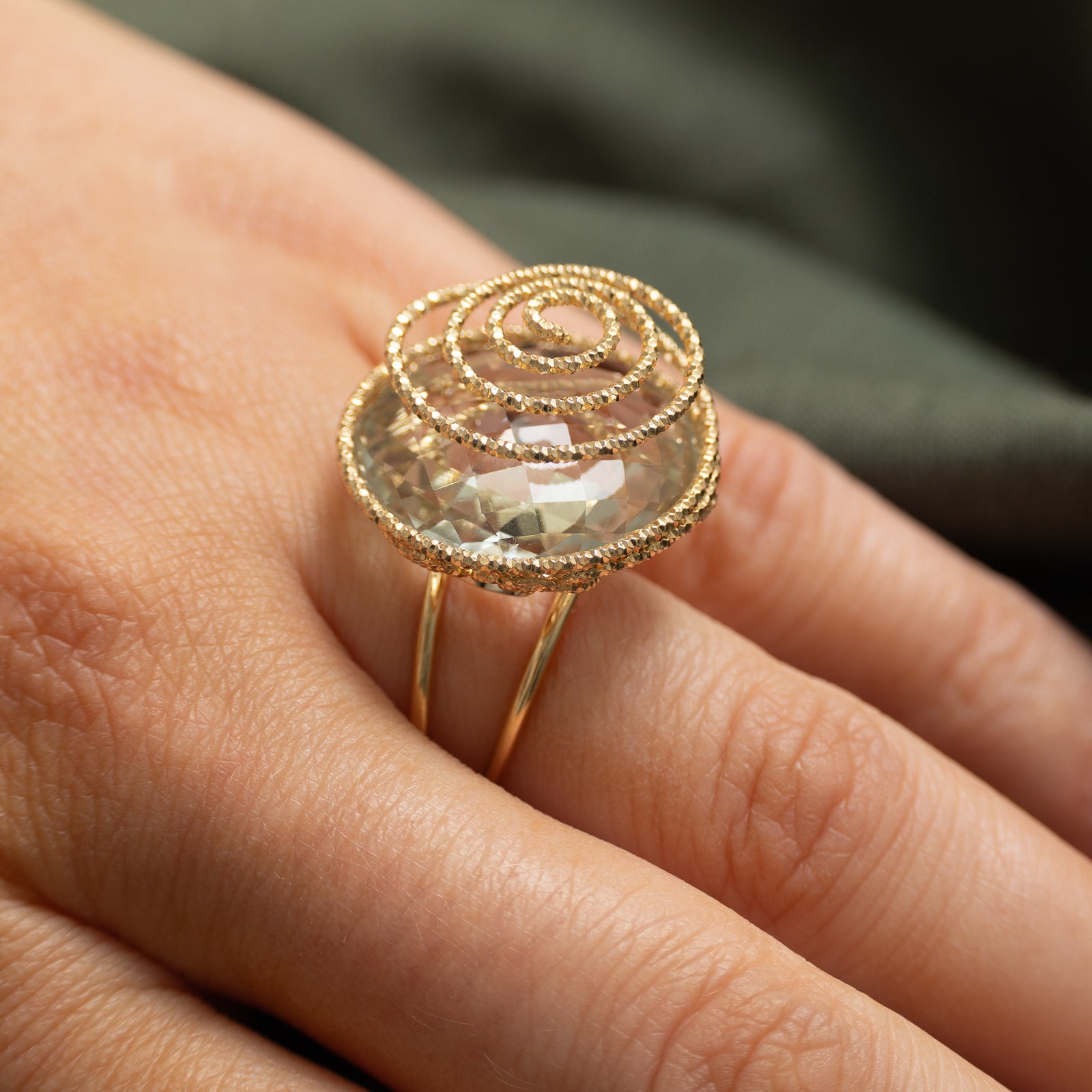 Checkerboard Prasiolite Cocktail Ring | 20.00ct | SZ 10.5