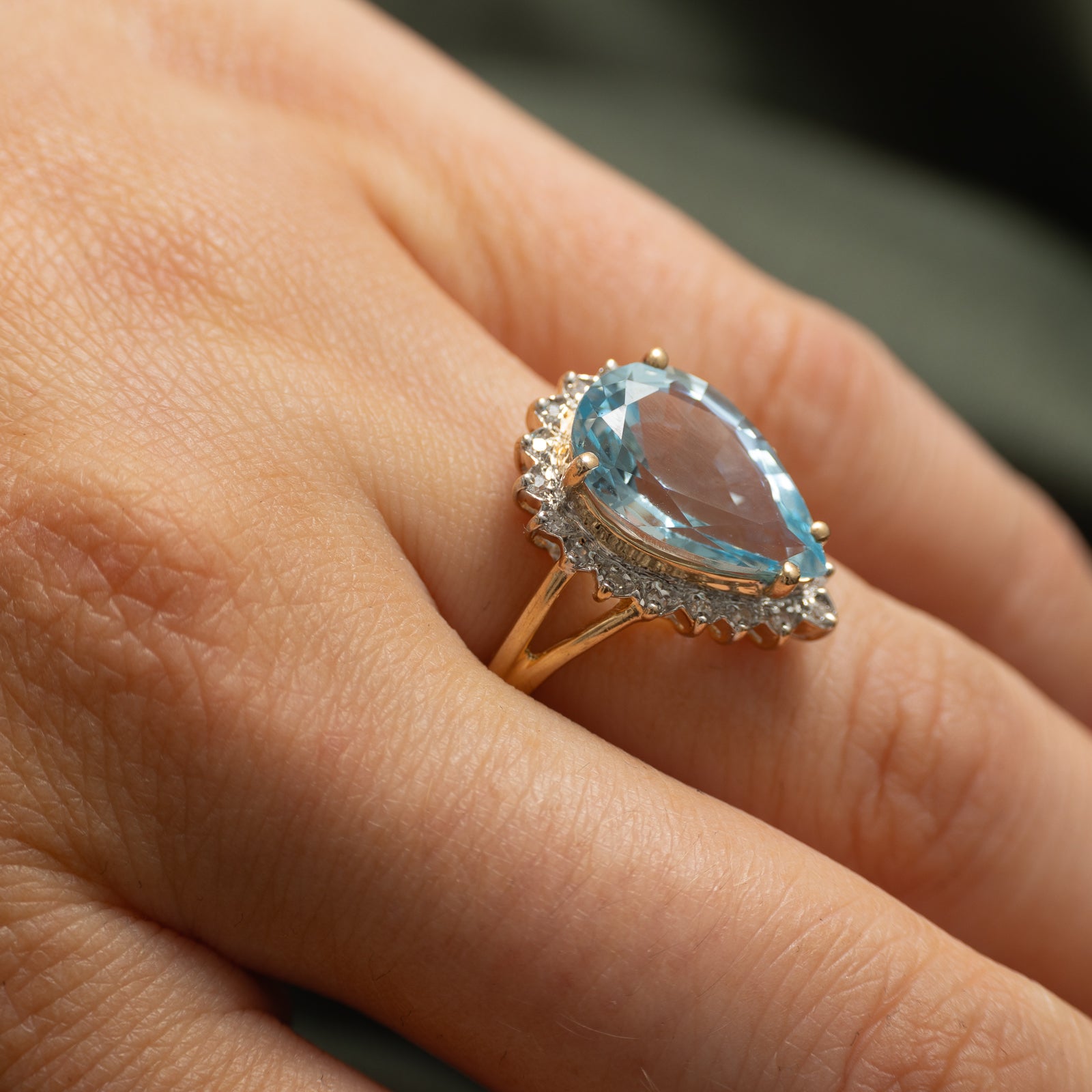 Pear Cut Topaz & Diamond Cocktail Ring | 6.00ct, 0.10ctw | SZ 6.25