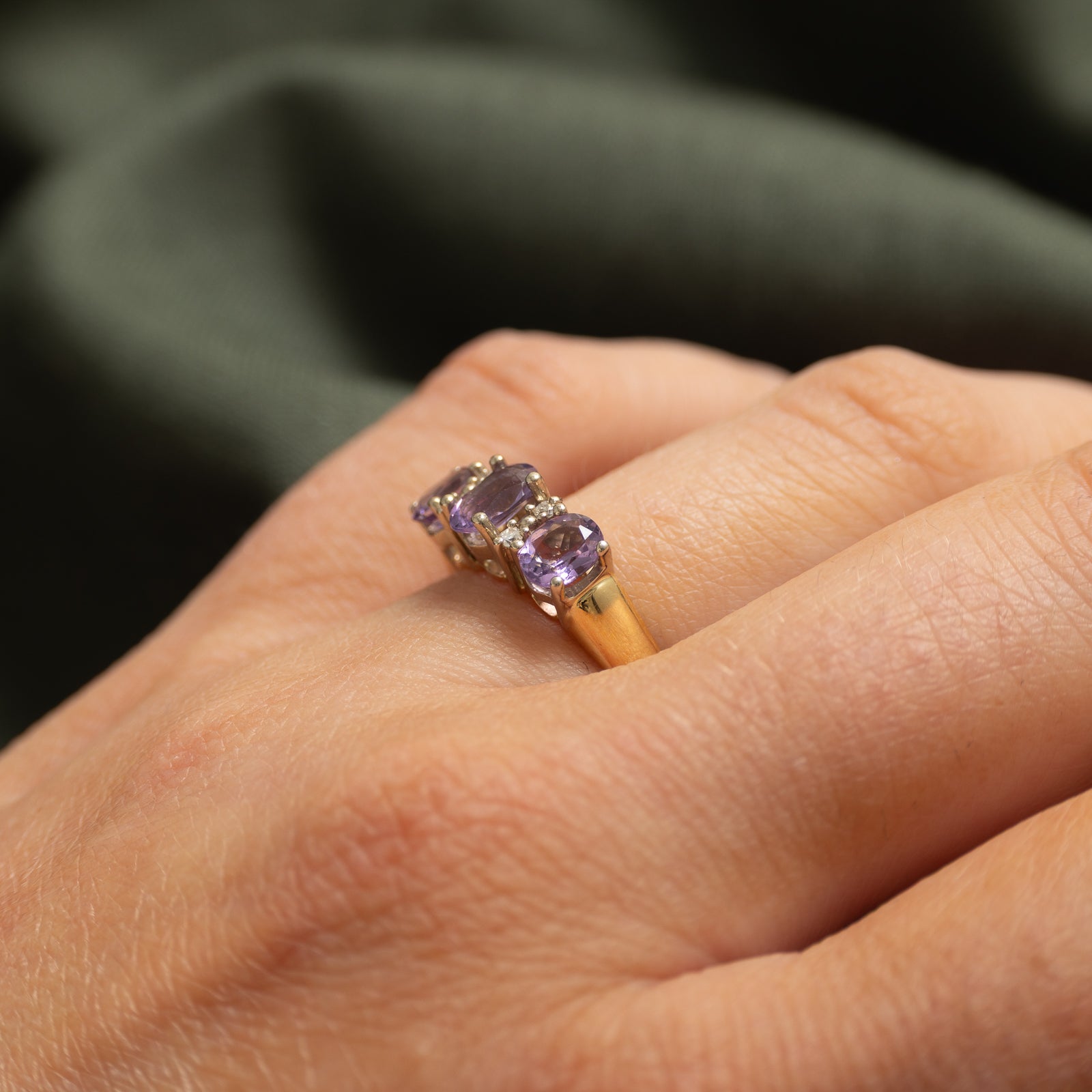 'Birks' Three Stone Amethyst & Diamond Ring | 0.85ctw, 0.02ctw | SZ 5.75