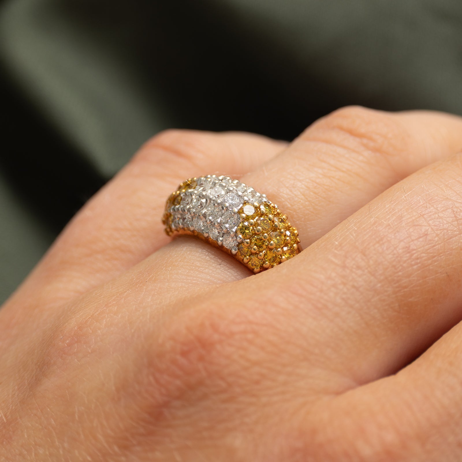 Pavé Set Yellow & White Diamond Dome Ring | 1.00ctw | SZ 5.75
