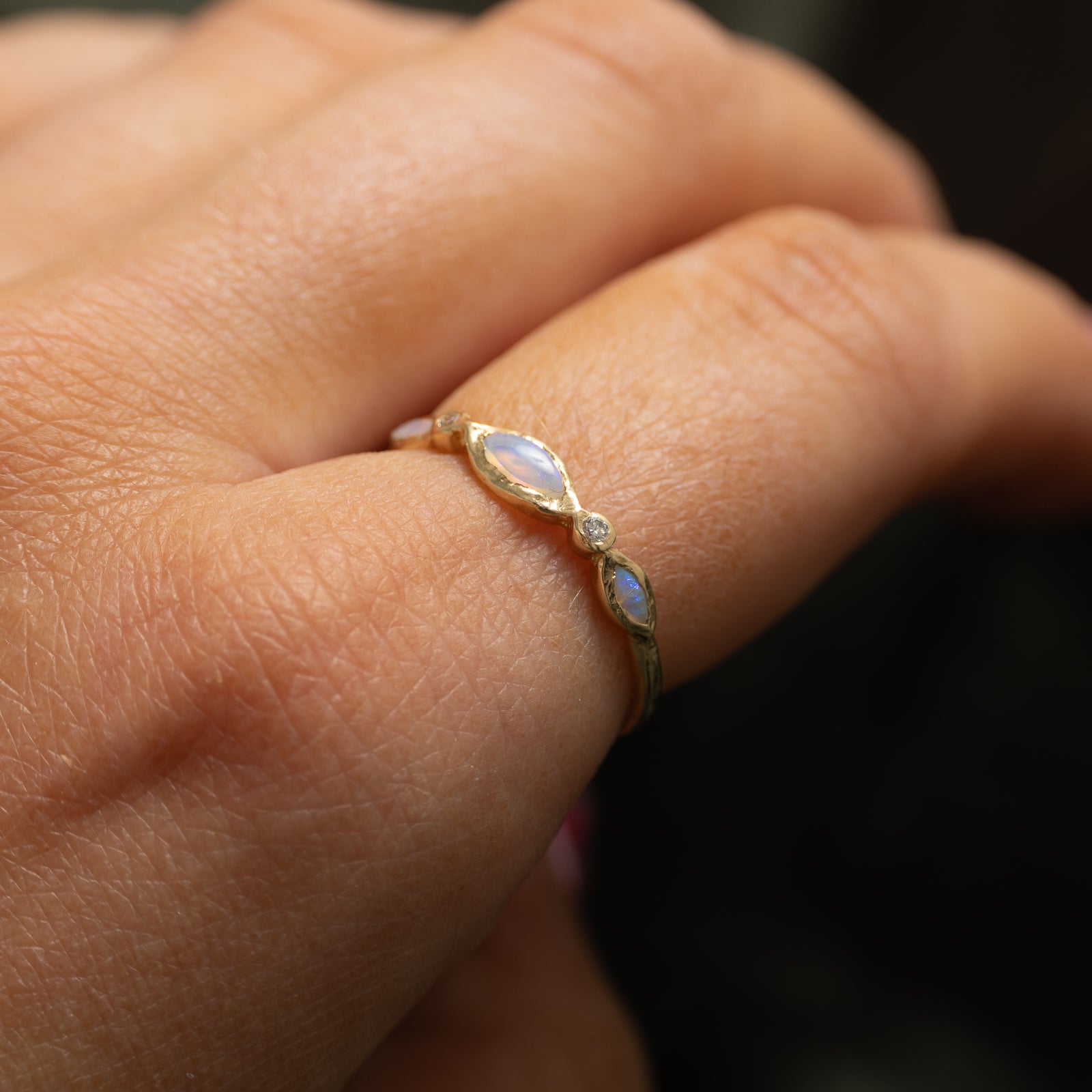 Semi Eternity Opal & Diamond Ring | 0.20ctw, 0.01ctw | SZ 7
