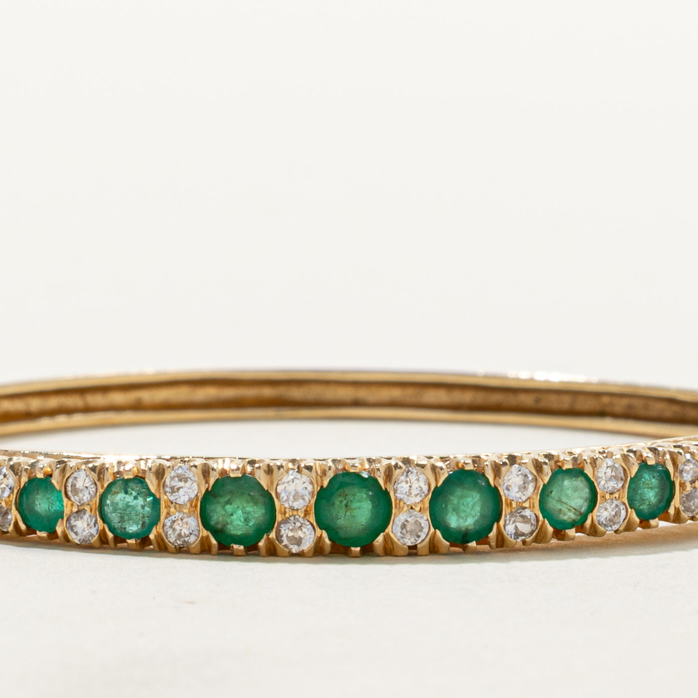 Vintage Emerald & Diamond Bangle | 1.30ctw, 0.50ctw | 5"