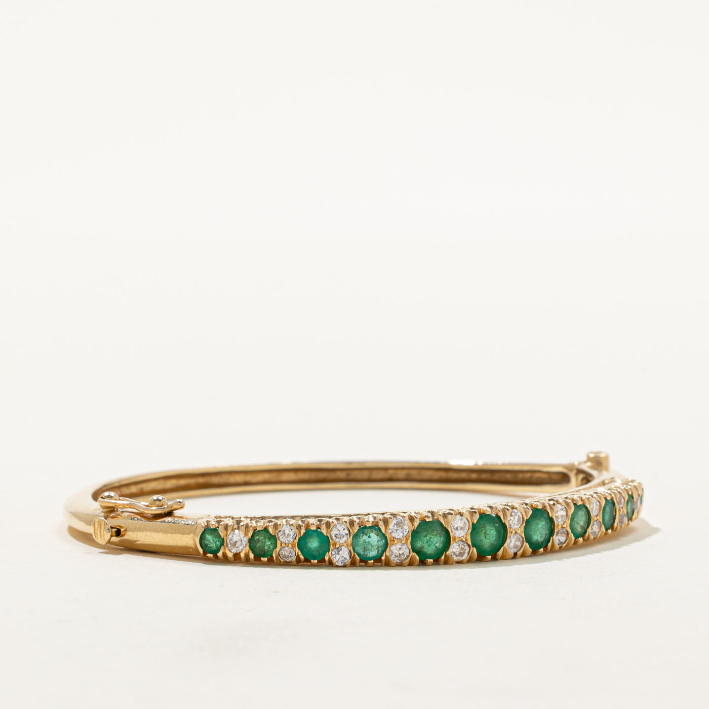 Vintage Emerald & Diamond Bangle | 1.30ctw, 0.50ctw | 5"