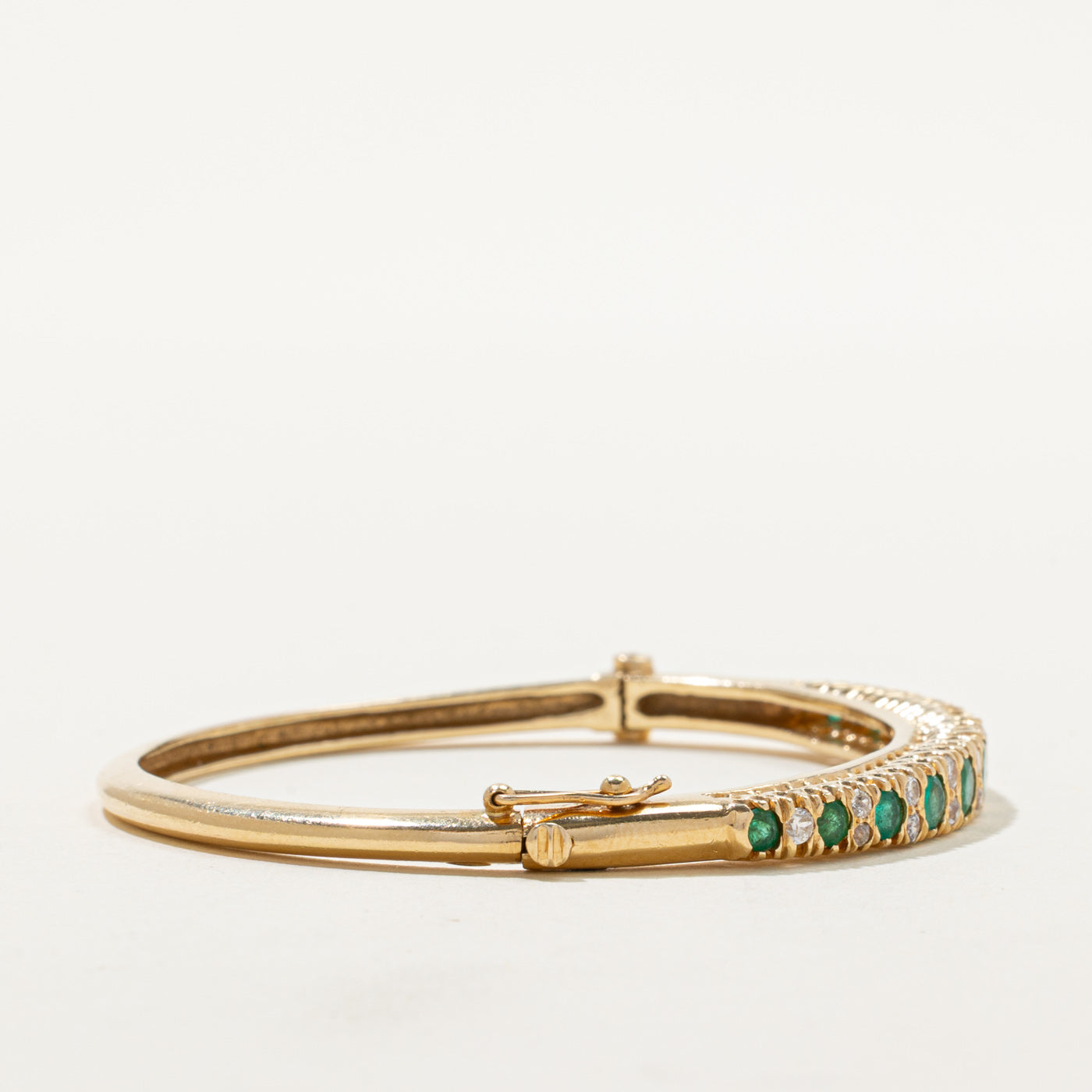Vintage Emerald & Diamond Bangle | 1.30ctw, 0.50ctw | 5"