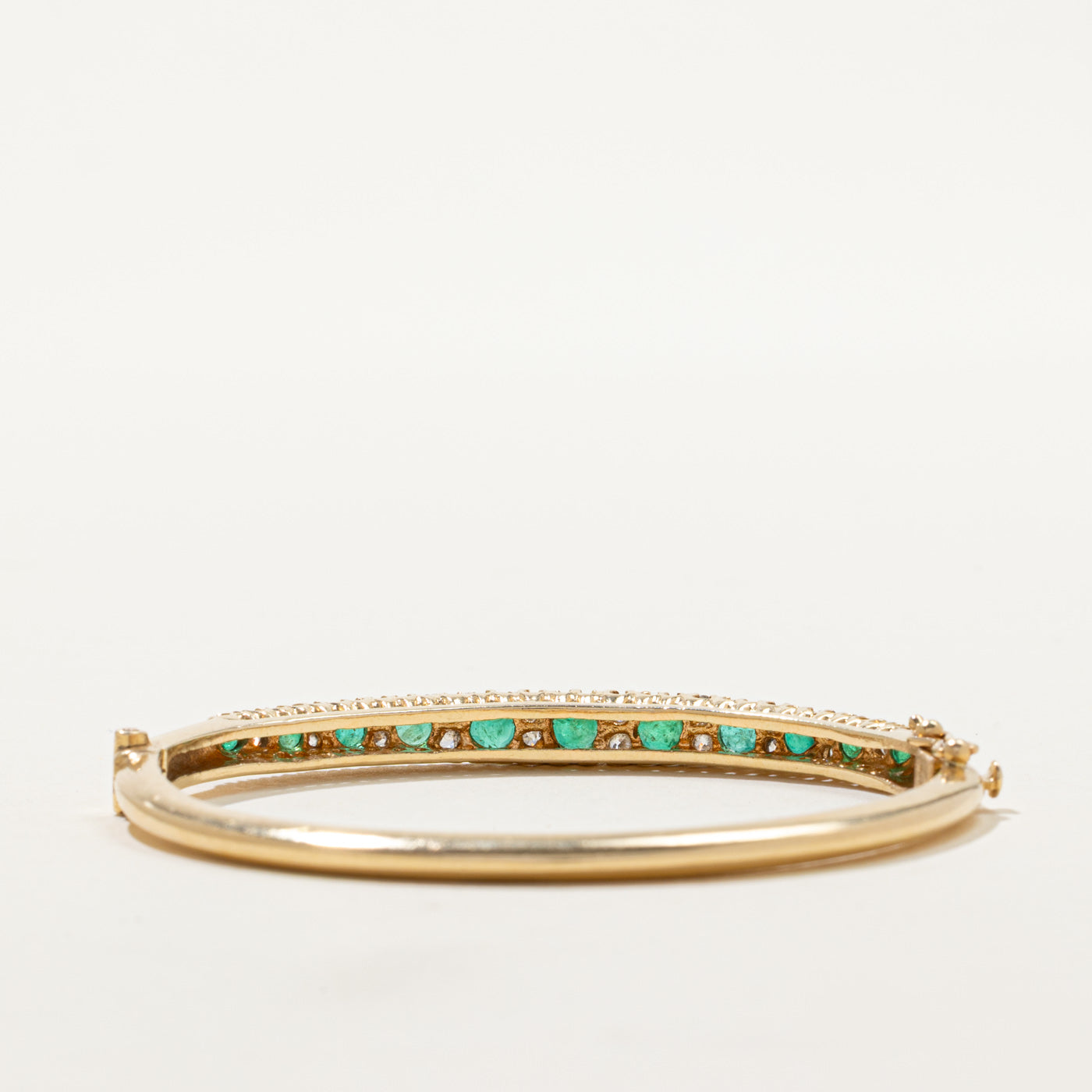 Vintage Emerald & Diamond Bangle | 1.30ctw, 0.50ctw | 5"