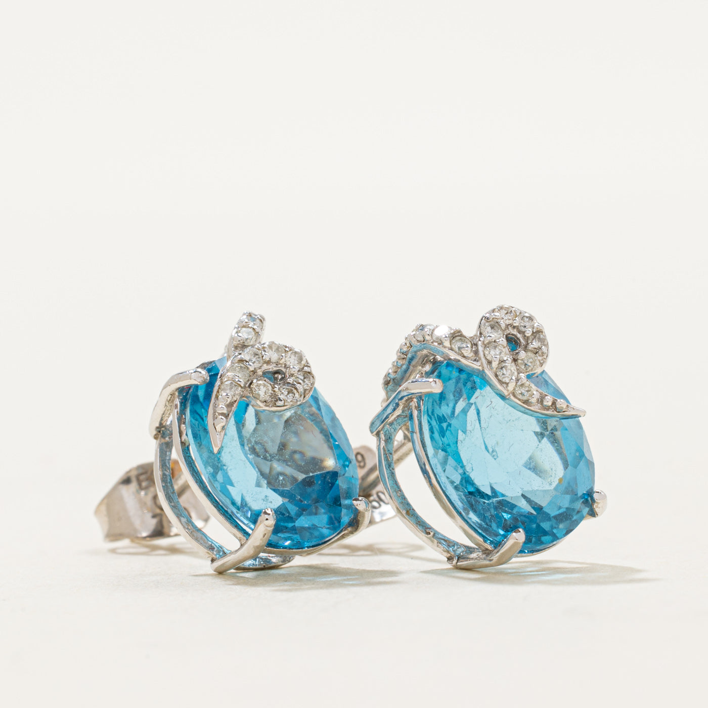 Blue Topaz & Diamond Stud Earrings | 8.00ctw, 0.12ctw |