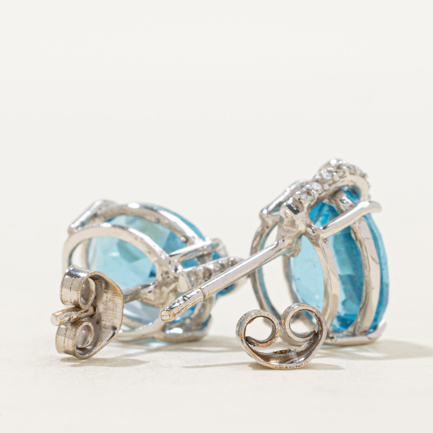 Blue Topaz & Diamond Stud Earrings | 8.00ctw, 0.12ctw |