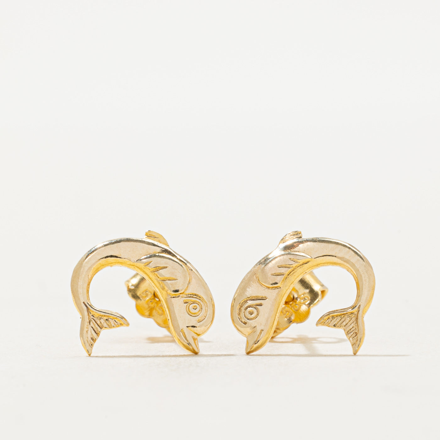 14k Yellow Gold Dolphin Stud Earrings