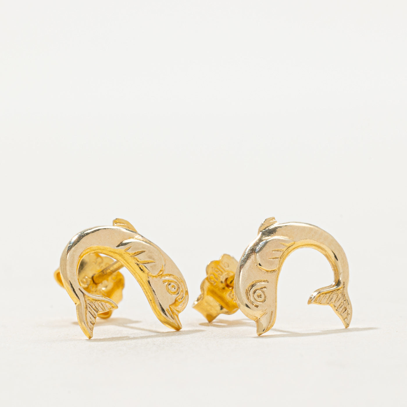 14k Yellow Gold Dolphin Stud Earrings