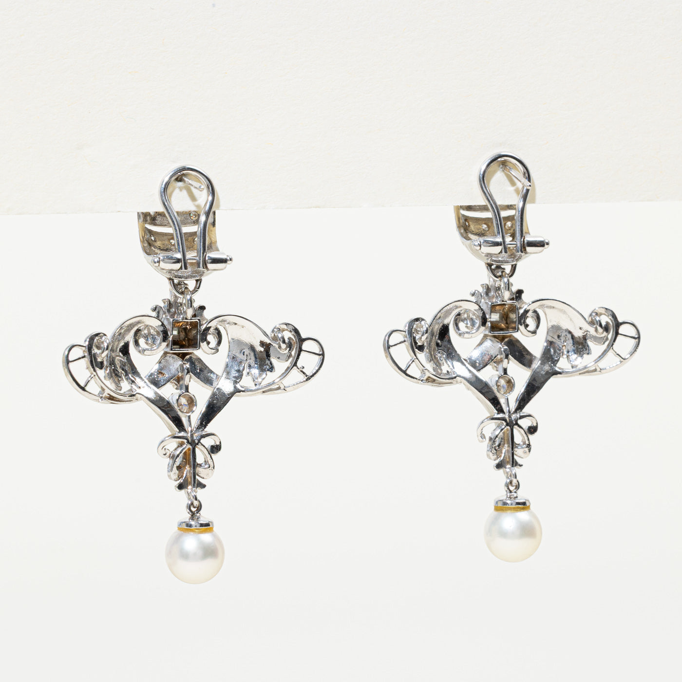 Diamond & Pearl Ornate Chandelier Earrings | 0.70ctw