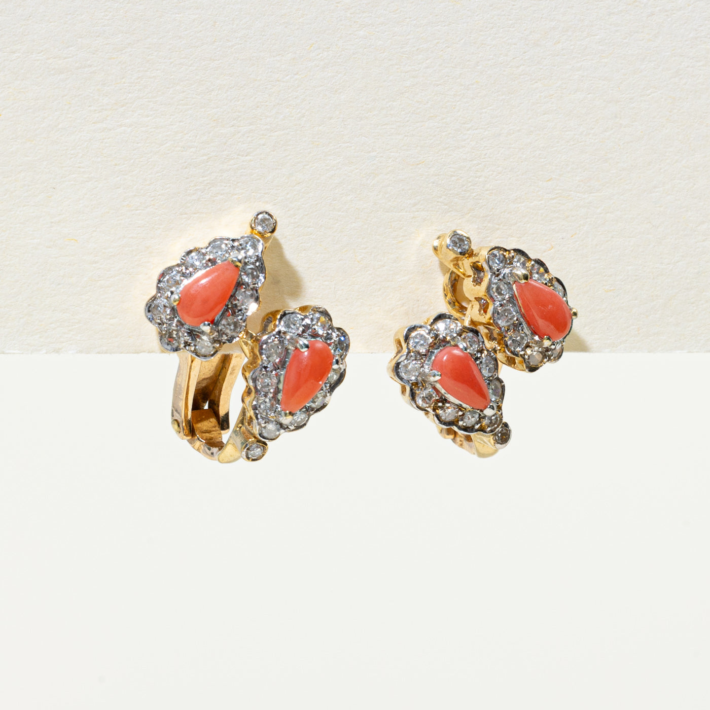 Coral & Diamond Halo Clip-on Earrings | 0.80ctw, 0.50ctw |