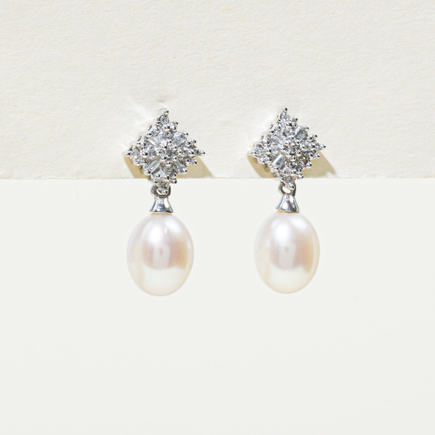 Diamond Cluster & Pearl Drop Earrings | 0.10ctw