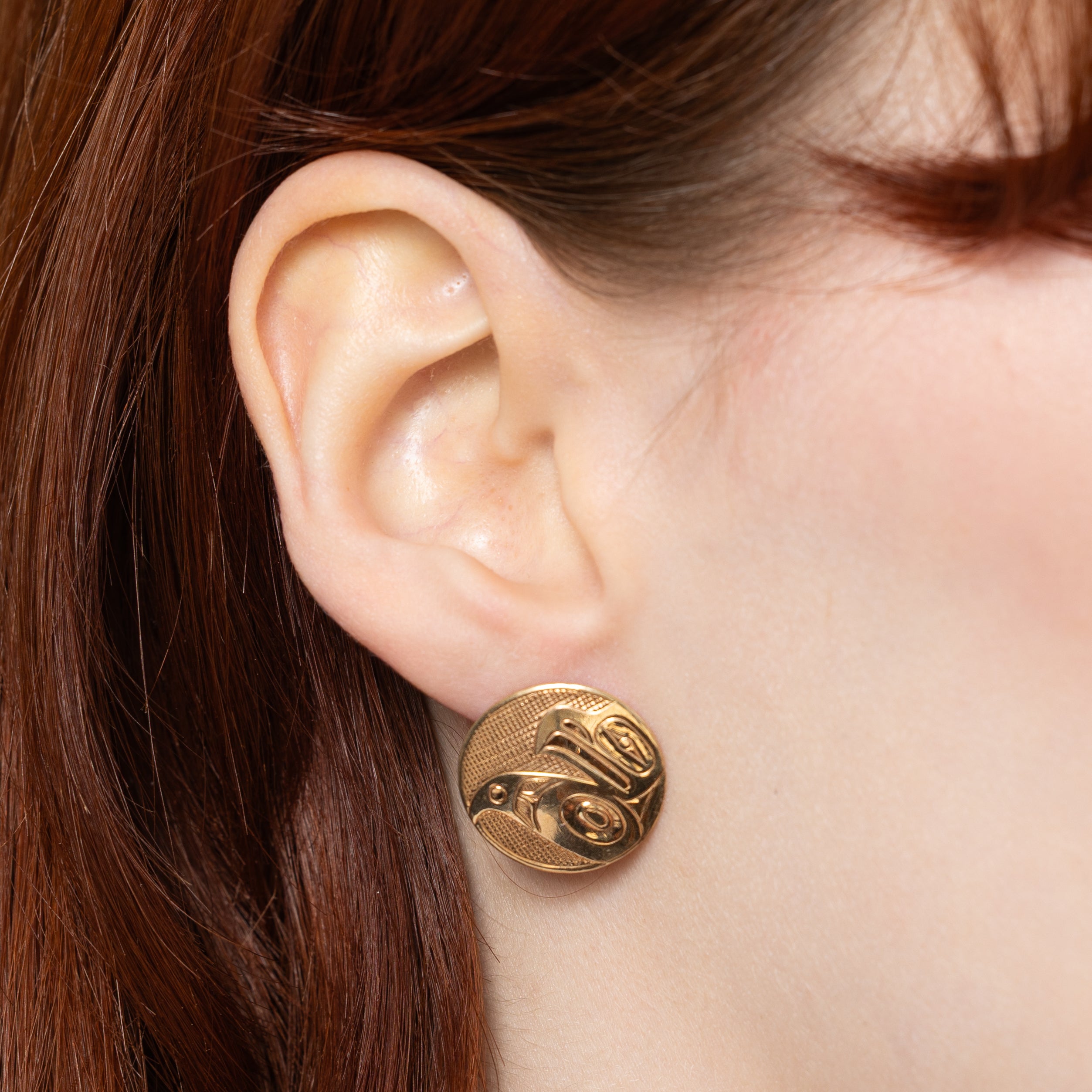 14k Yellow Gold Indigenous Art Stud Earrings