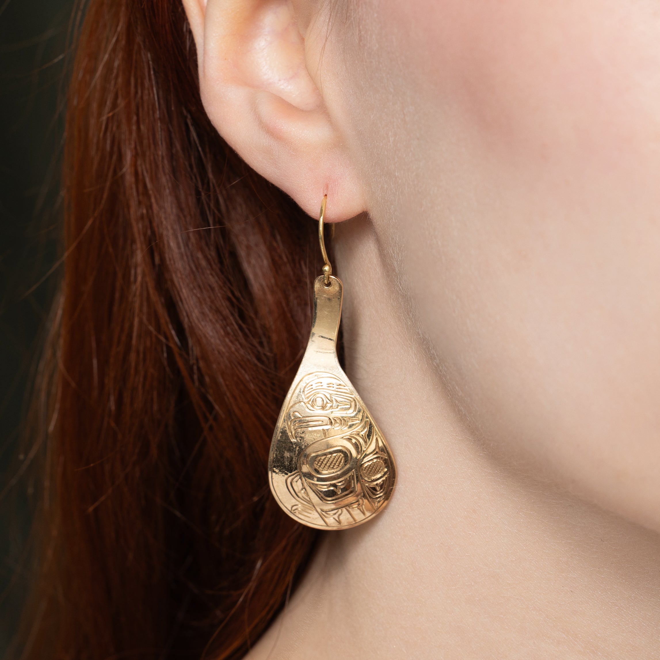 18K Yellow Gold Indigenous Art Drop Earrings