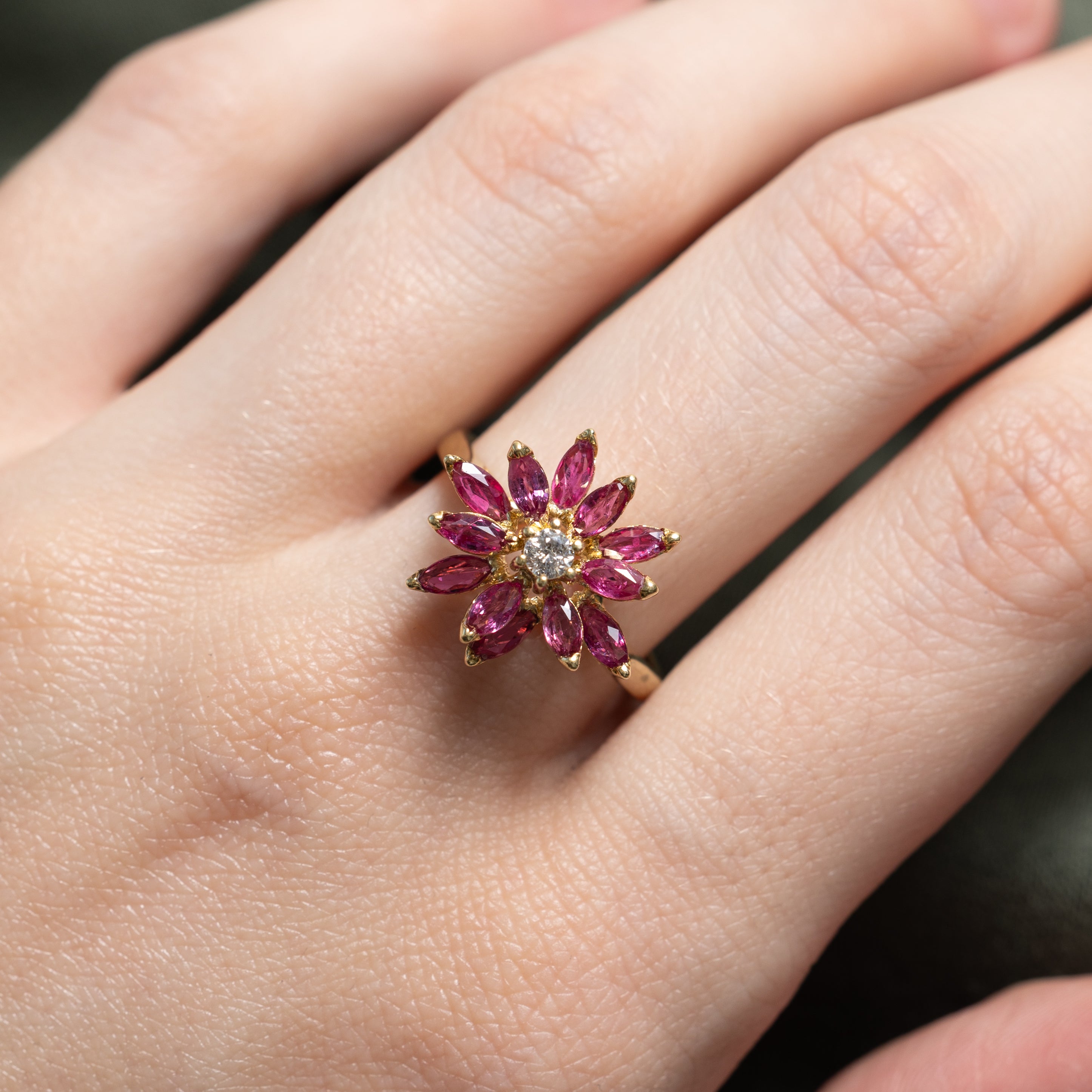 Ruby & Diamond Flower Ring | 0.84ctw, 0.08ct | SZ 7.75