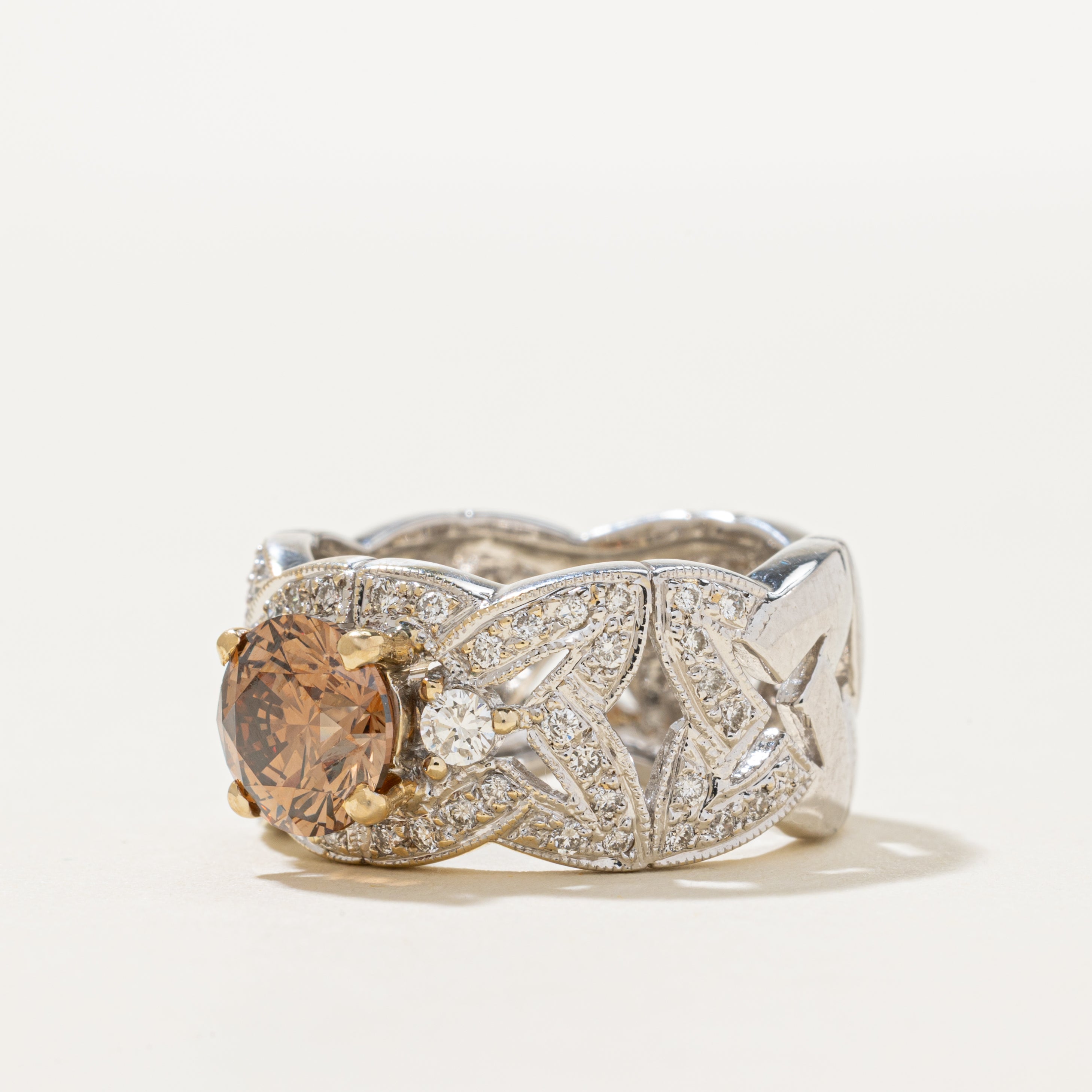1.75ct GIA-graded Fancy Orange Brown Natural Diamond Ring | GIA 1.75ct Fancy Colour | 0.60ctw | SZ 6.5