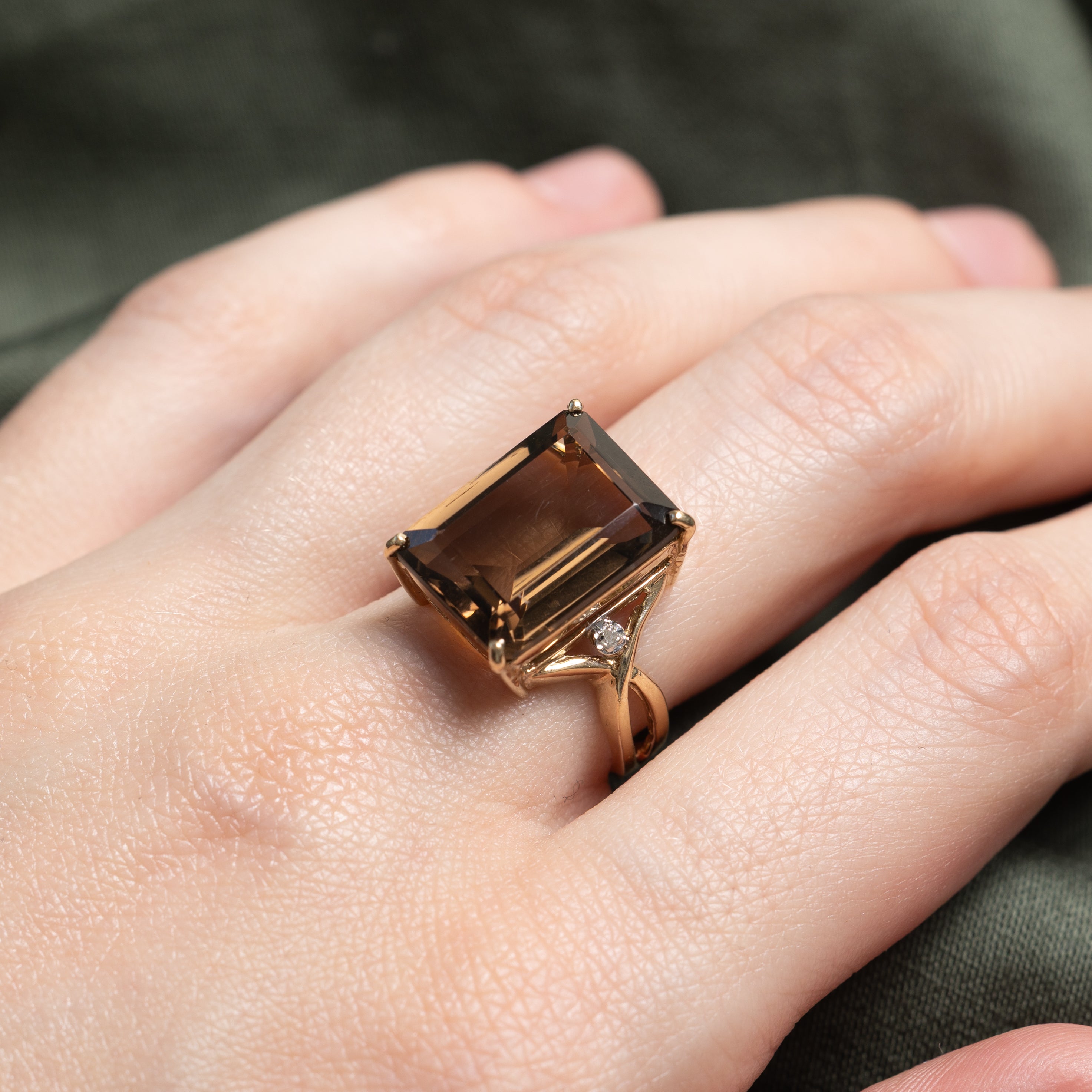 Diamond & Basket Set Smoky Quartz Cocktail Ring | 0.01ct | 8.80ct | SZ 7
