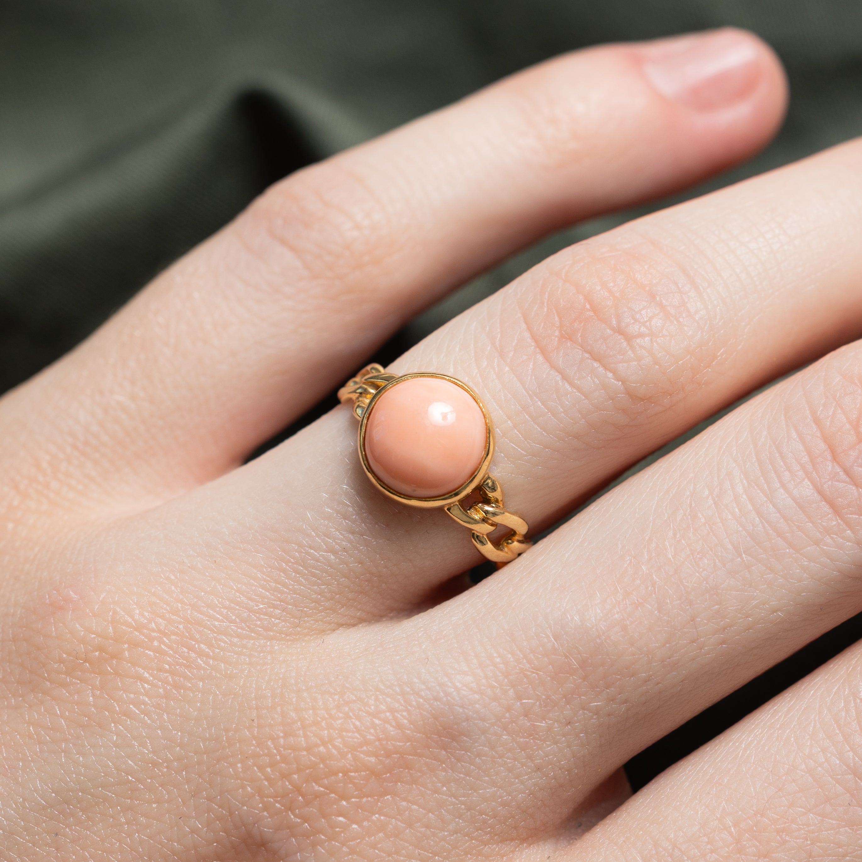 Bezel Set Coral Chain Link Ring | 2.50ct | SZ 5.5