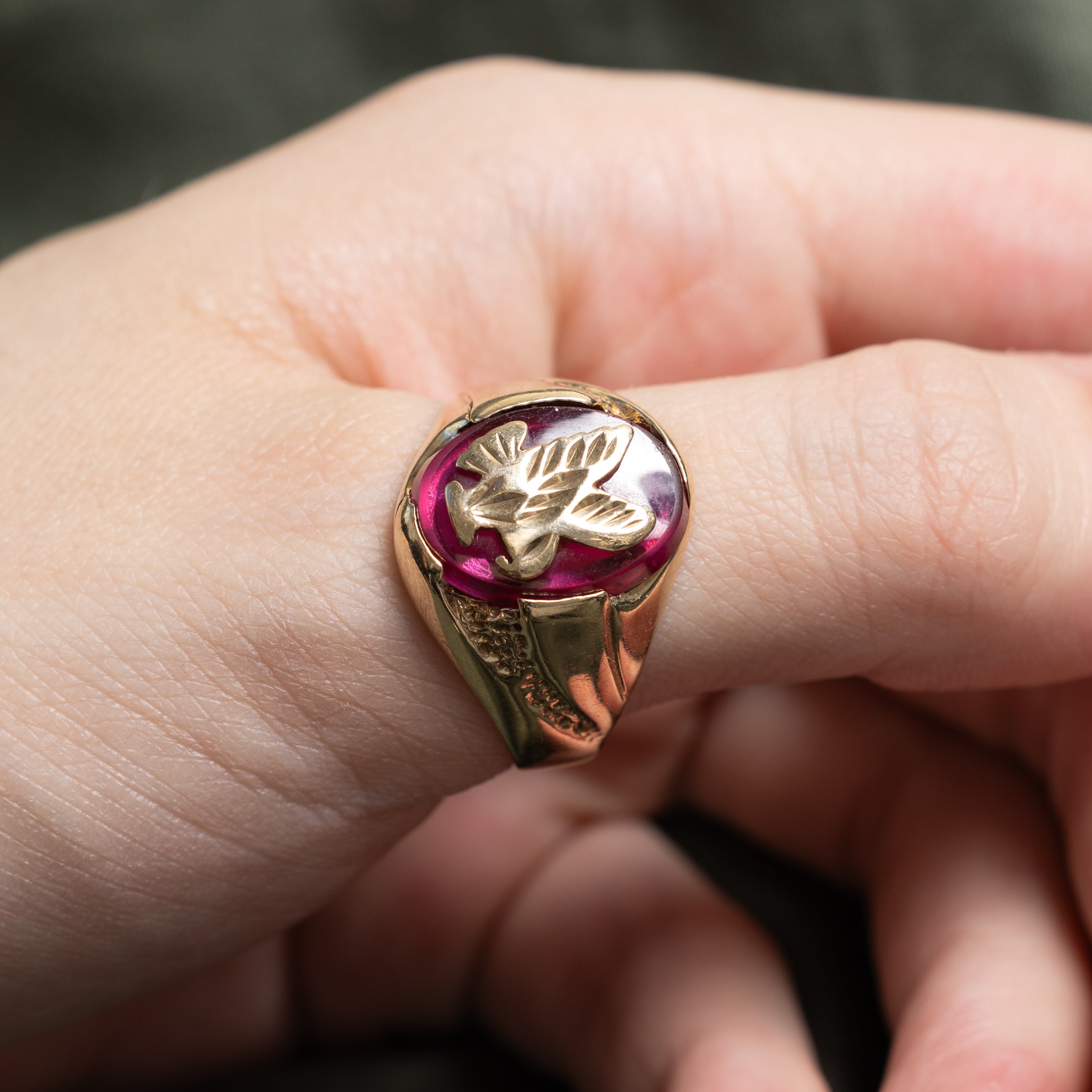 Synthetic Ruby Eagle Engraved Ring | 5.50ct | SZ 11