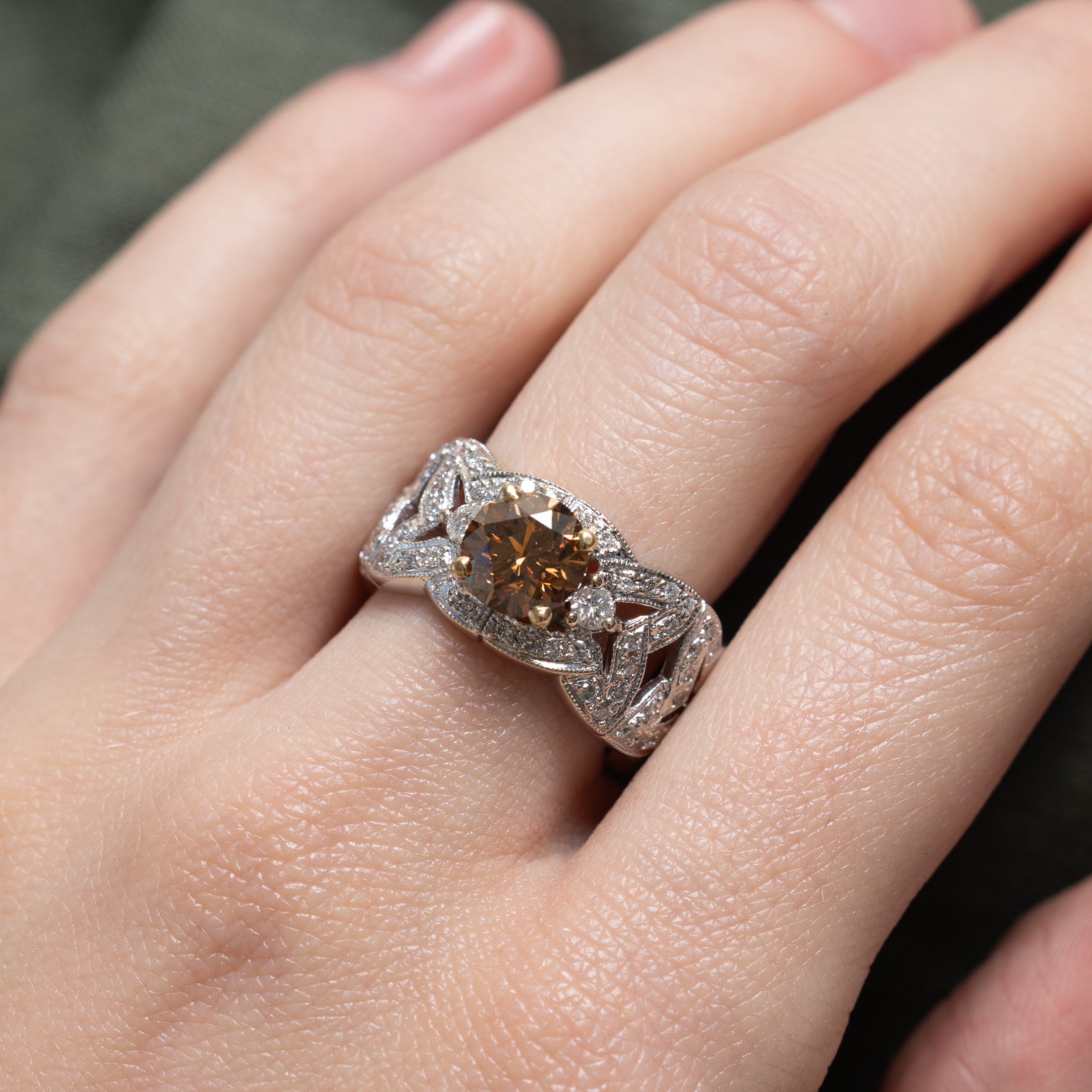 1.75ct GIA-graded Fancy Orange Brown Natural Diamond Ring | GIA 1.75ct Fancy Colour | 0.60ctw | SZ 6.5
