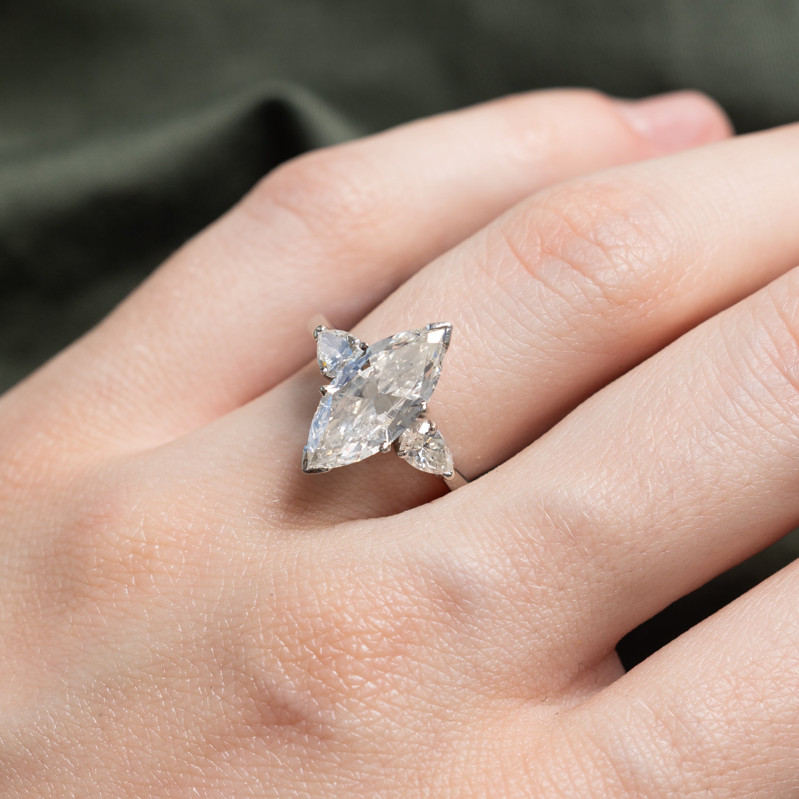 2ct+ Marquise & Pear Shaped Natural Diamond Engagement Ring | 2.00ct SI1/SI2 G/H | 0.42ctw | SZ 6.75