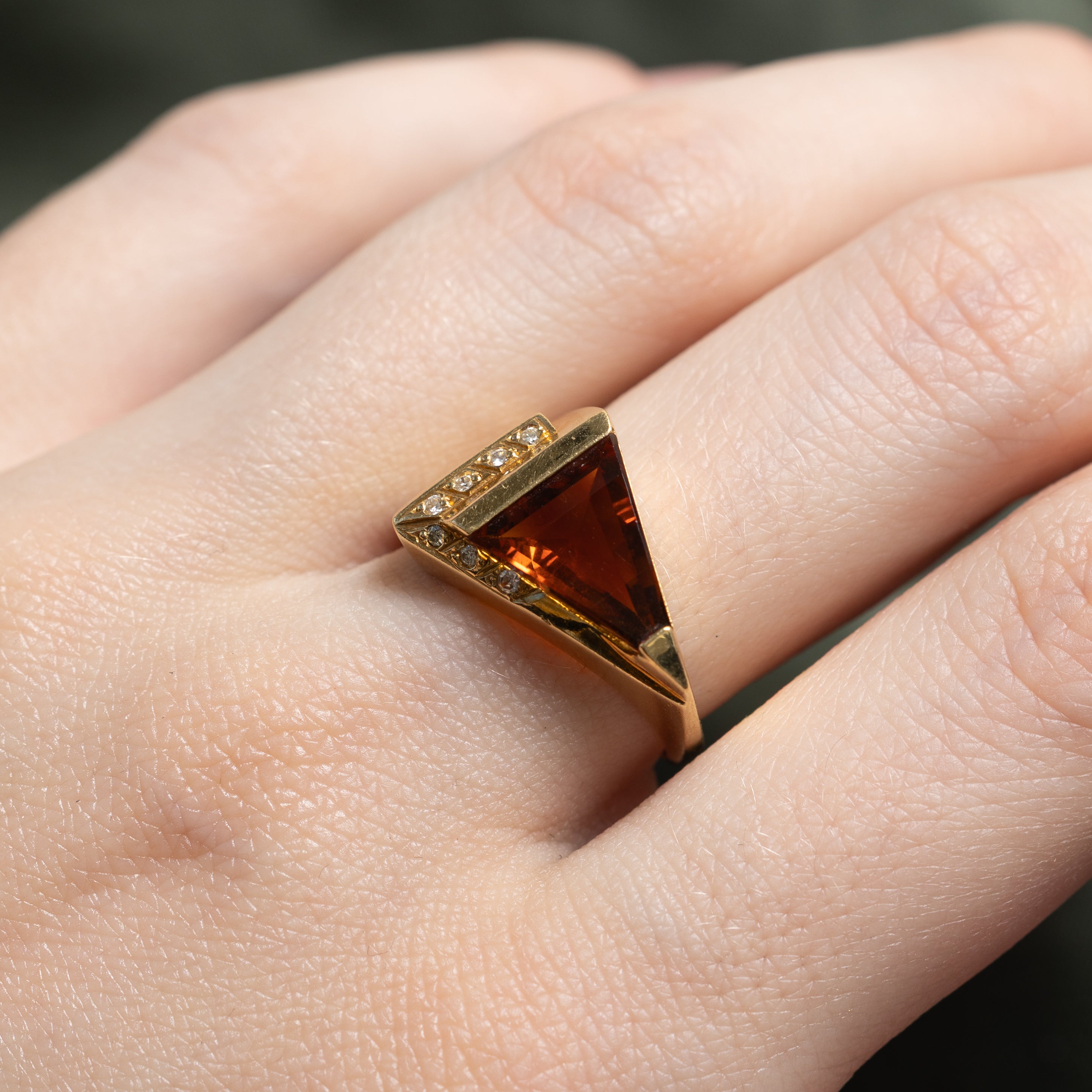 Triangle Citrine & Diamond Cocktail Ring | 1.50ct, 0.03ctw | SZ 7.25
