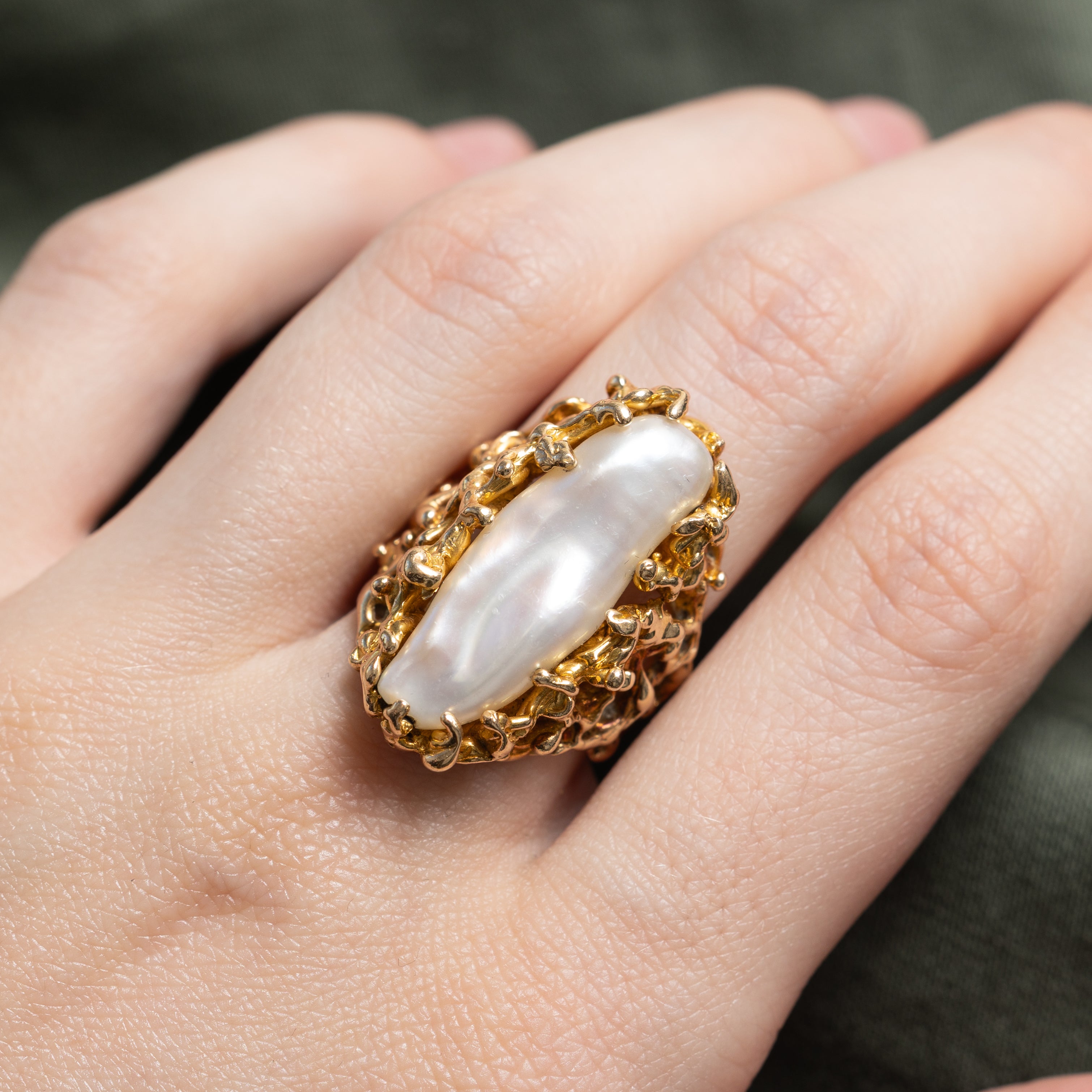 Baroque Pearl Openwork Cocktail Ring | SZ 6.75