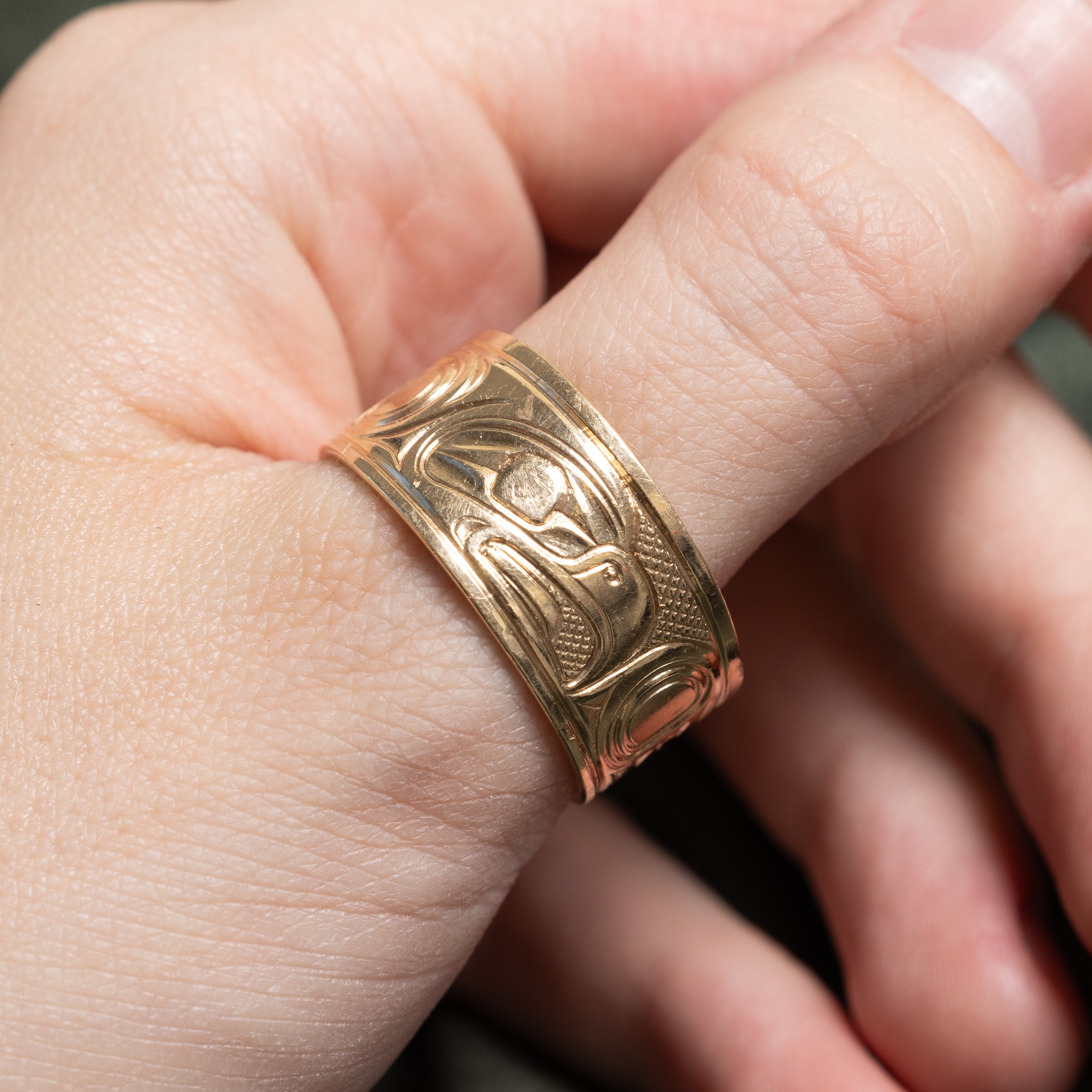 'Ron Jackson' 14k Yellow Gold Indigenous Art Ring | SZ 14