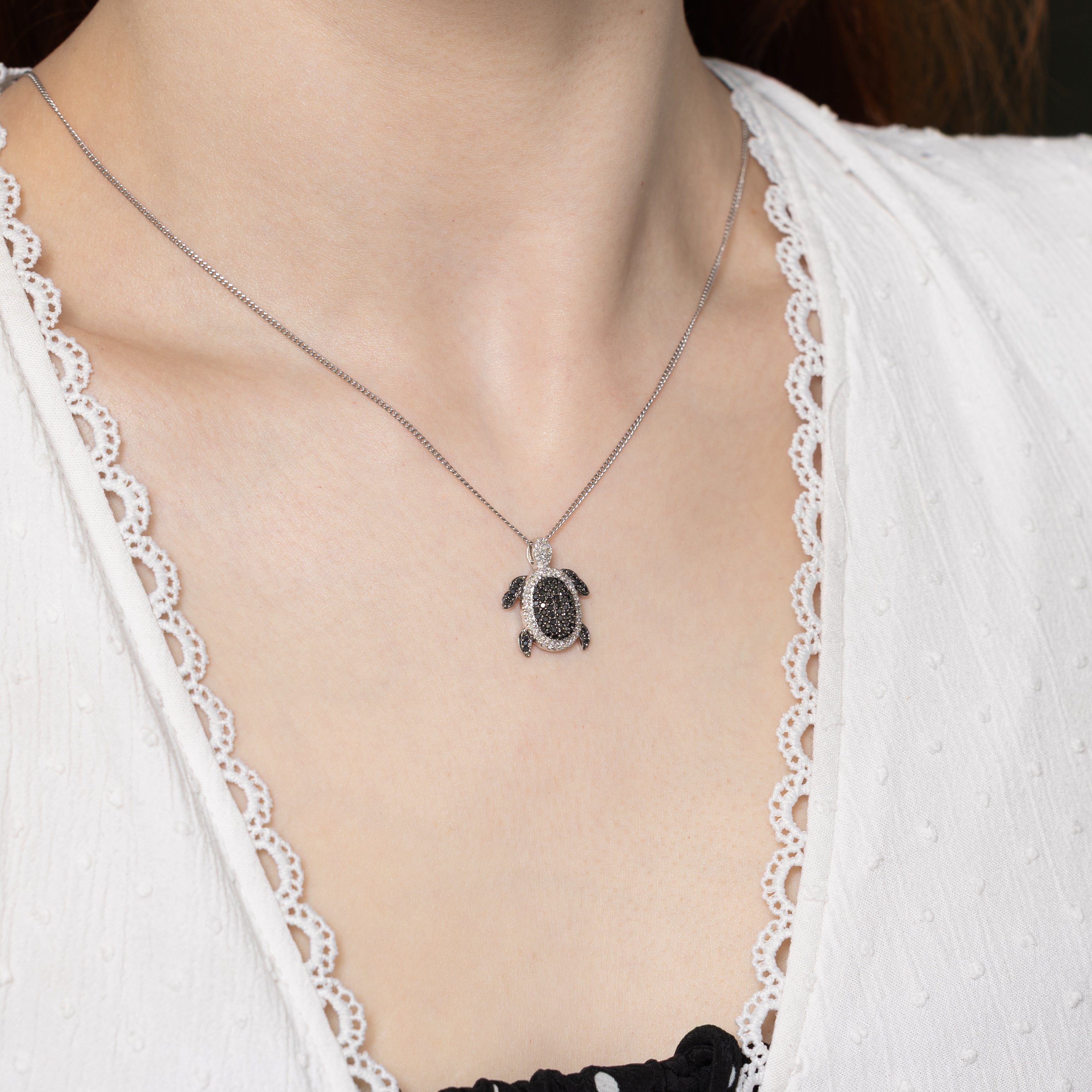 Black & White Diamond Turtle Pendant | 0.24ctw