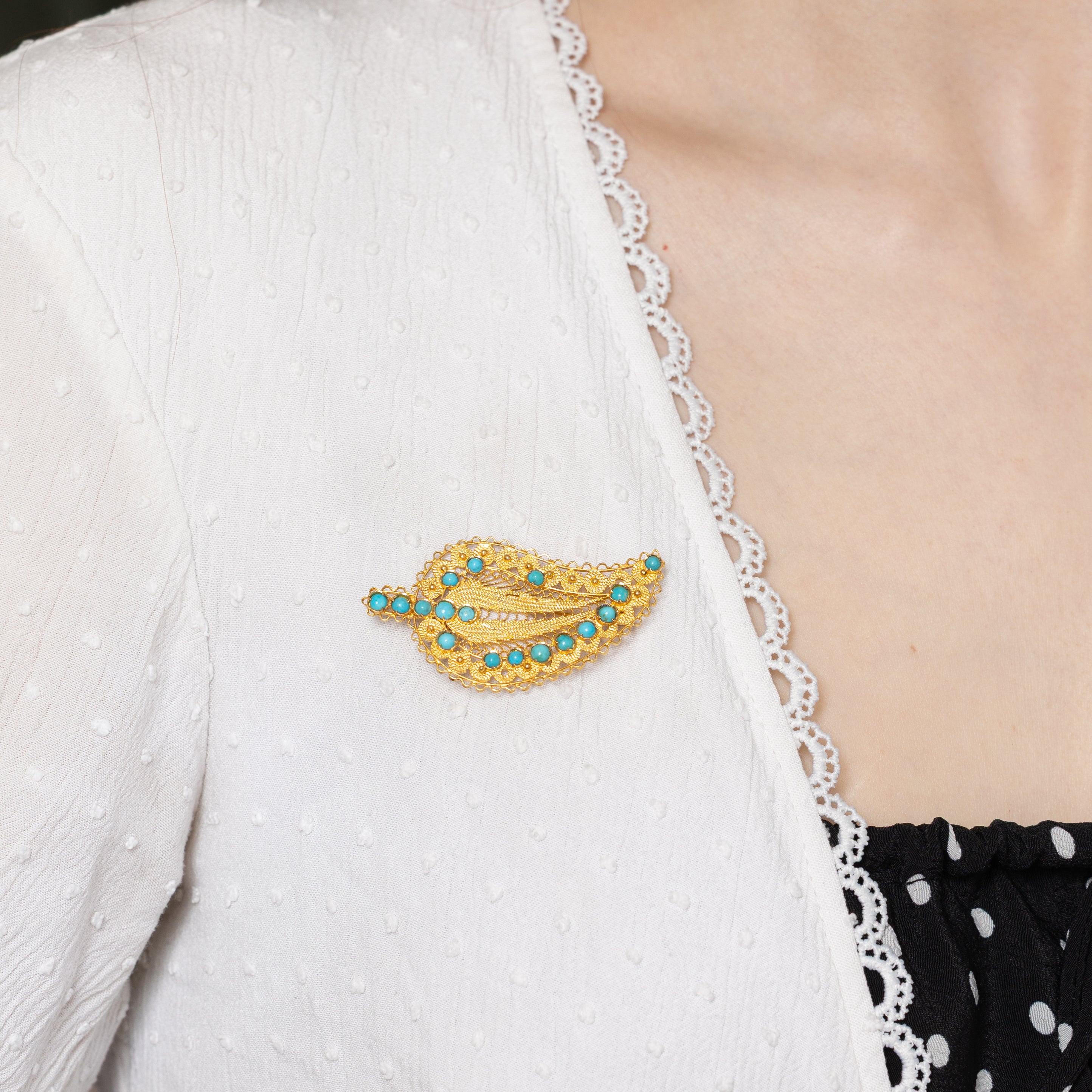 Turquoise Filigree Feather Brooch | 1.10ctw