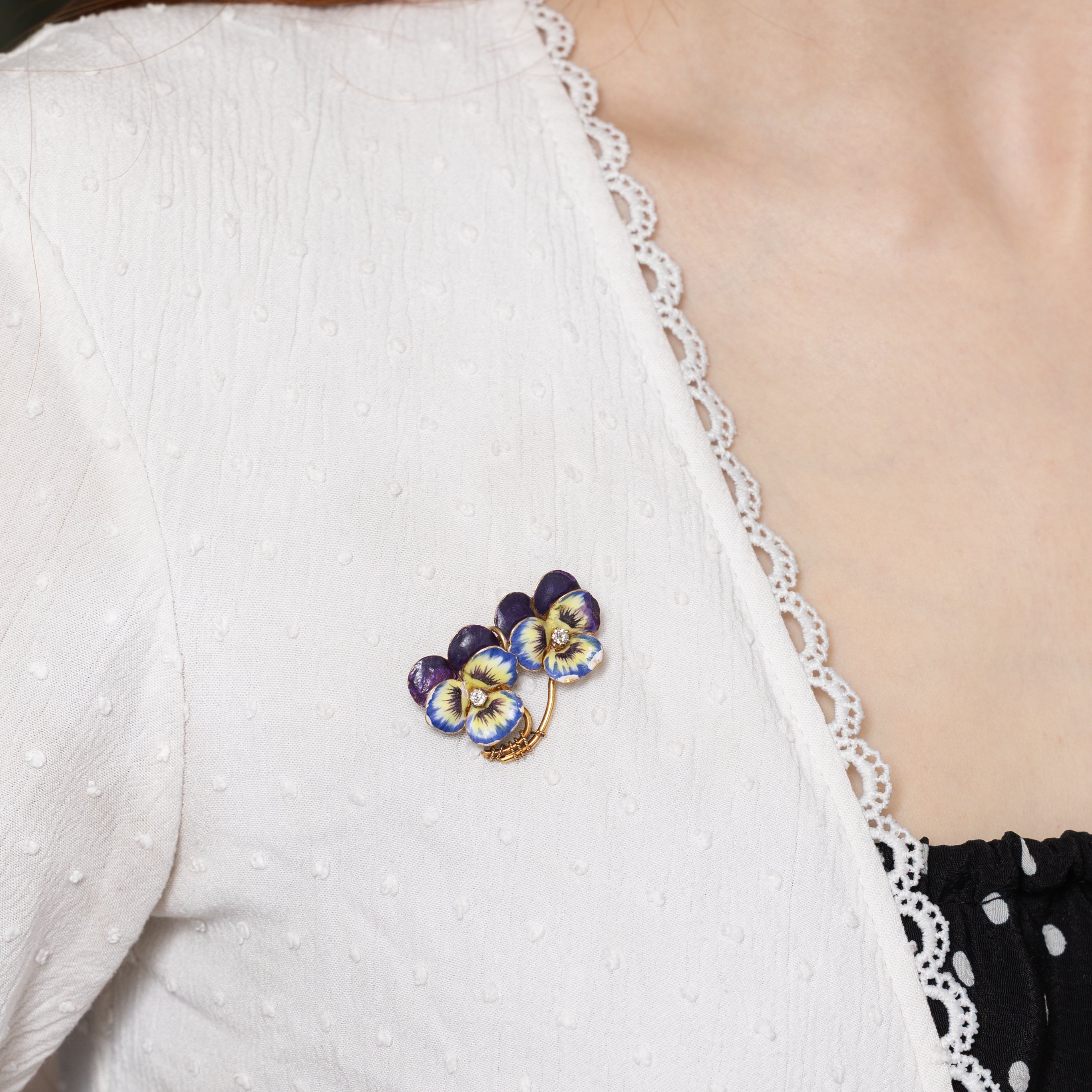 c. 1900 Diamond & Enamel Pansy Convertible Pendant & Brooch | 0.07ctw