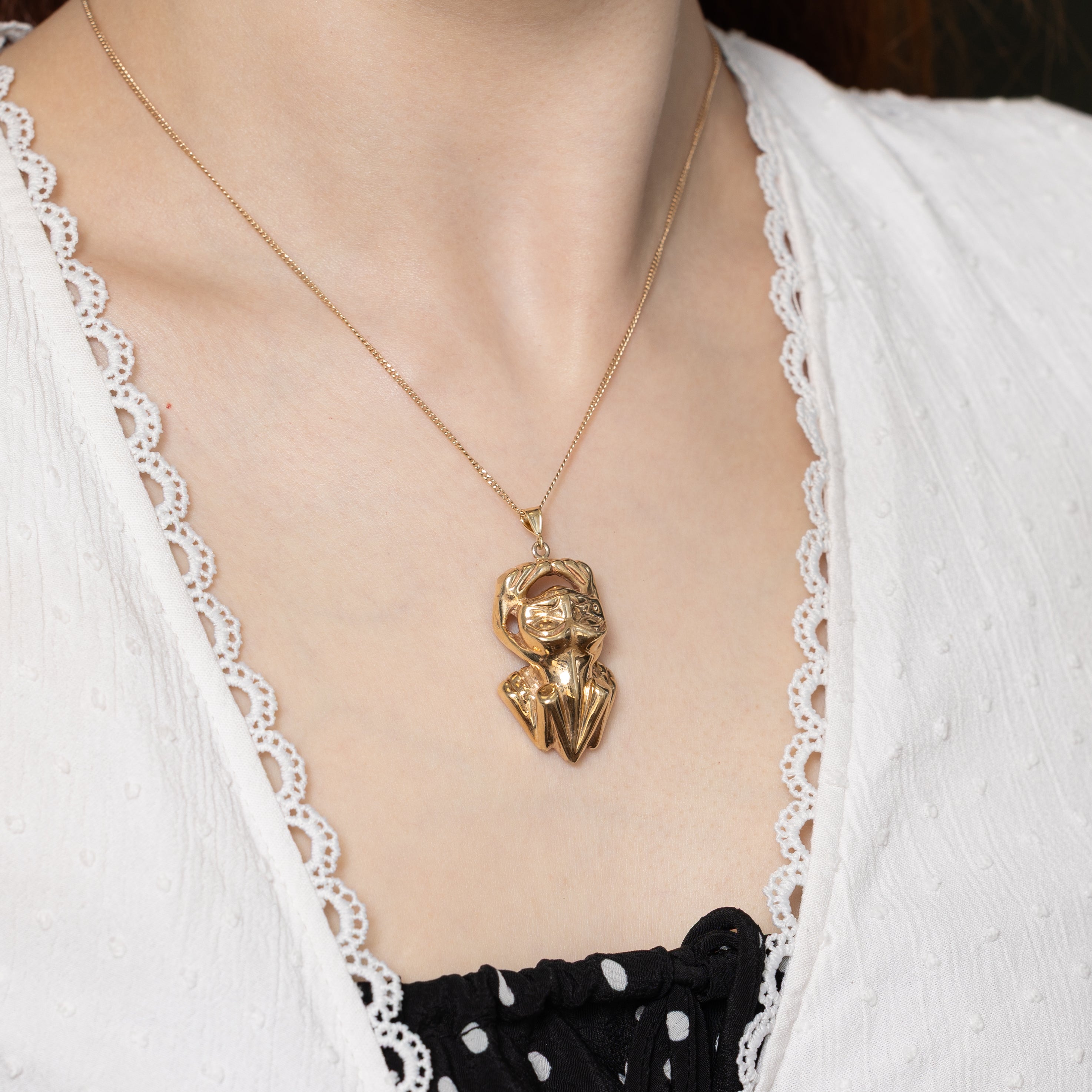 14k Yellow Gold Indigenous Art Frog Pendant