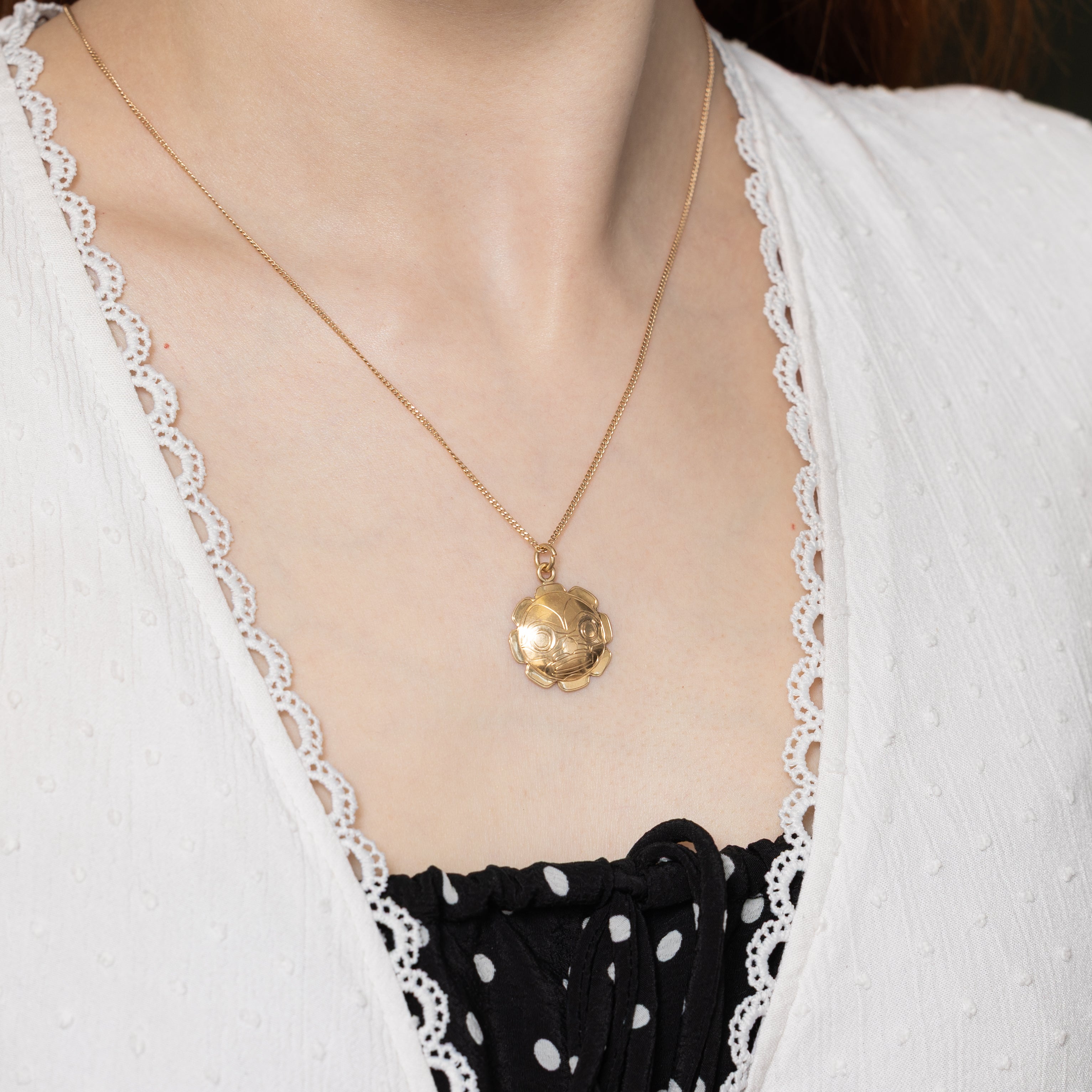 14k Yellow Gold Indigenous Art Sun Pendant