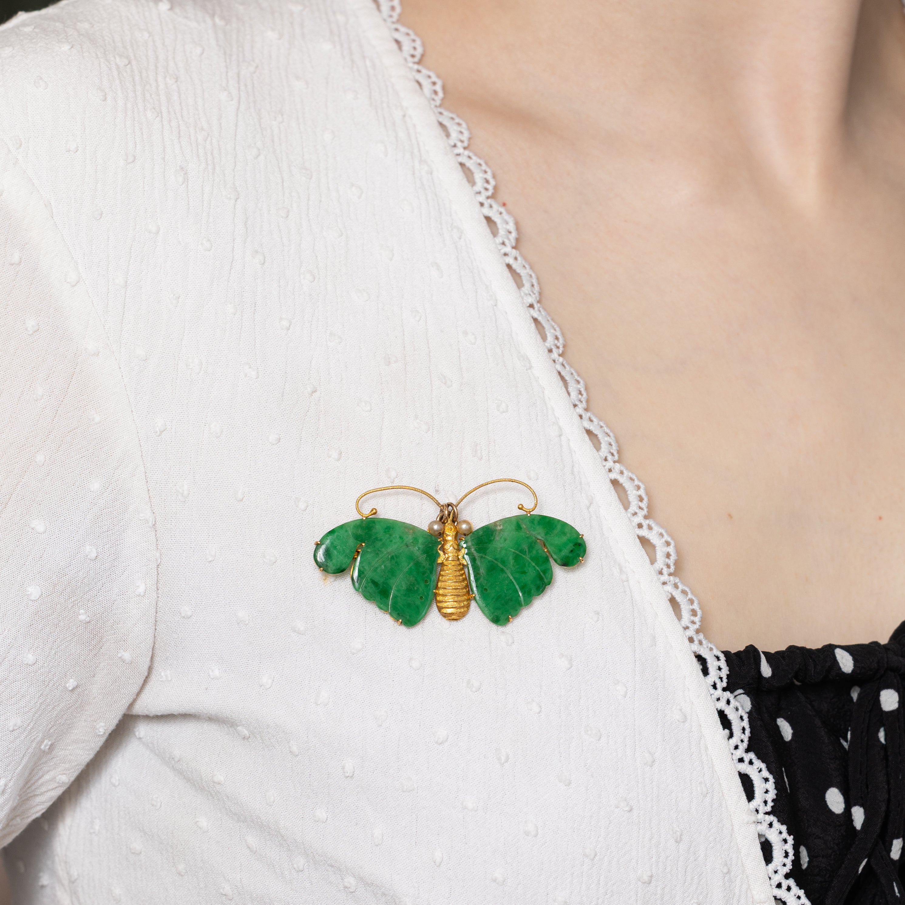 Treated Jadeite & Pearl Butterfly Convertible Pendant & Brooch | 9.30ctw