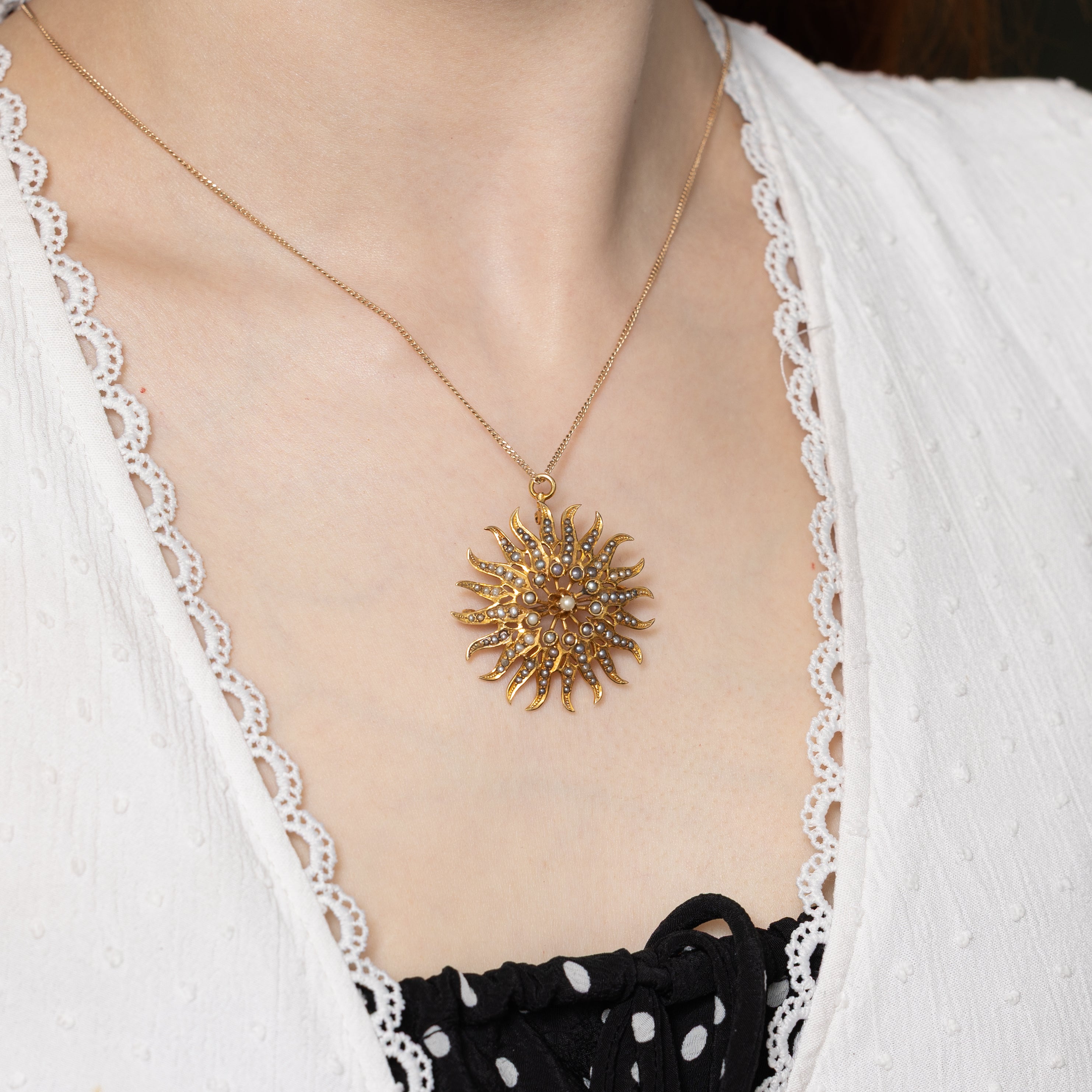 Pearl Sunburst Convertible Pendant & Brooch