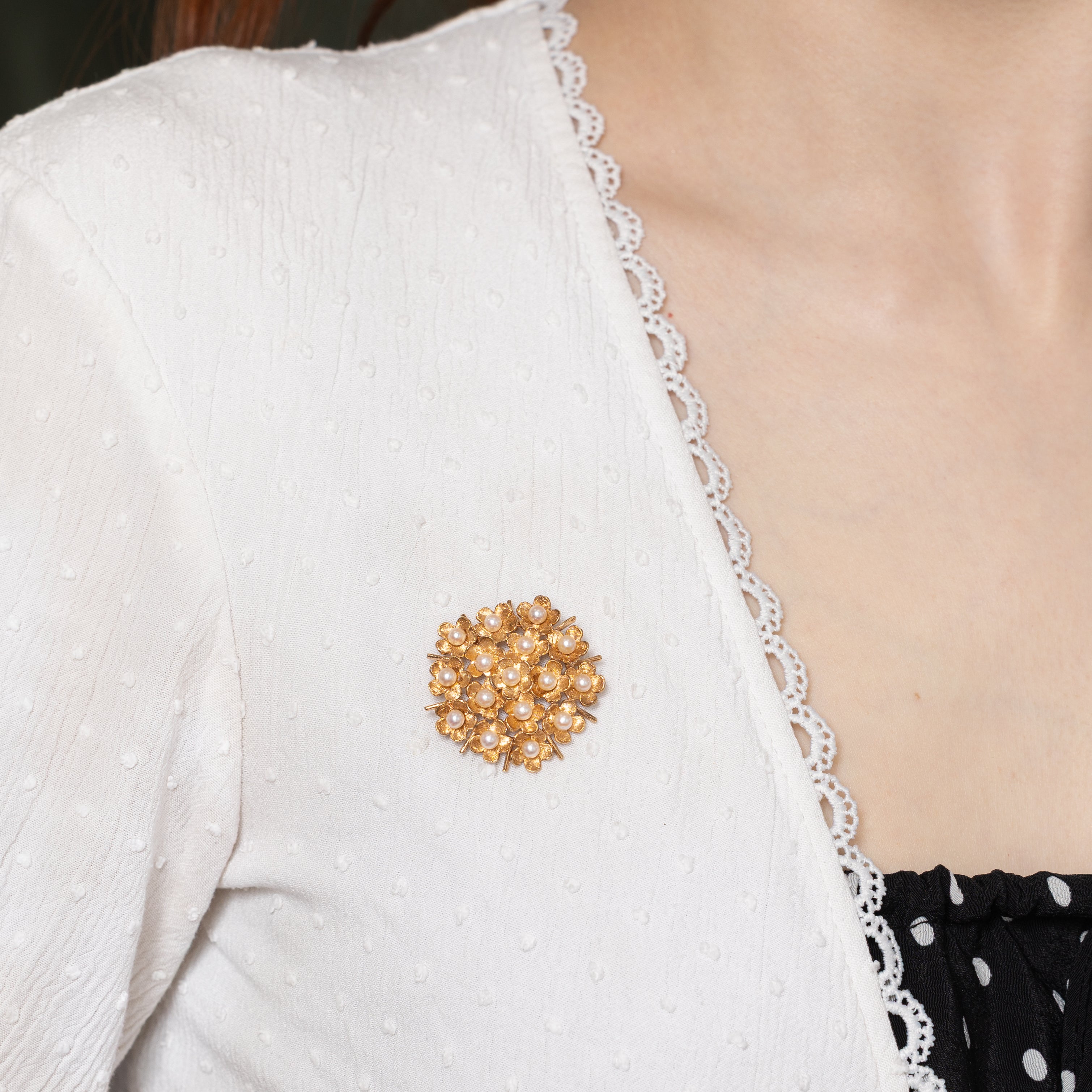'Birks' Pearl Flower Patch Brooch