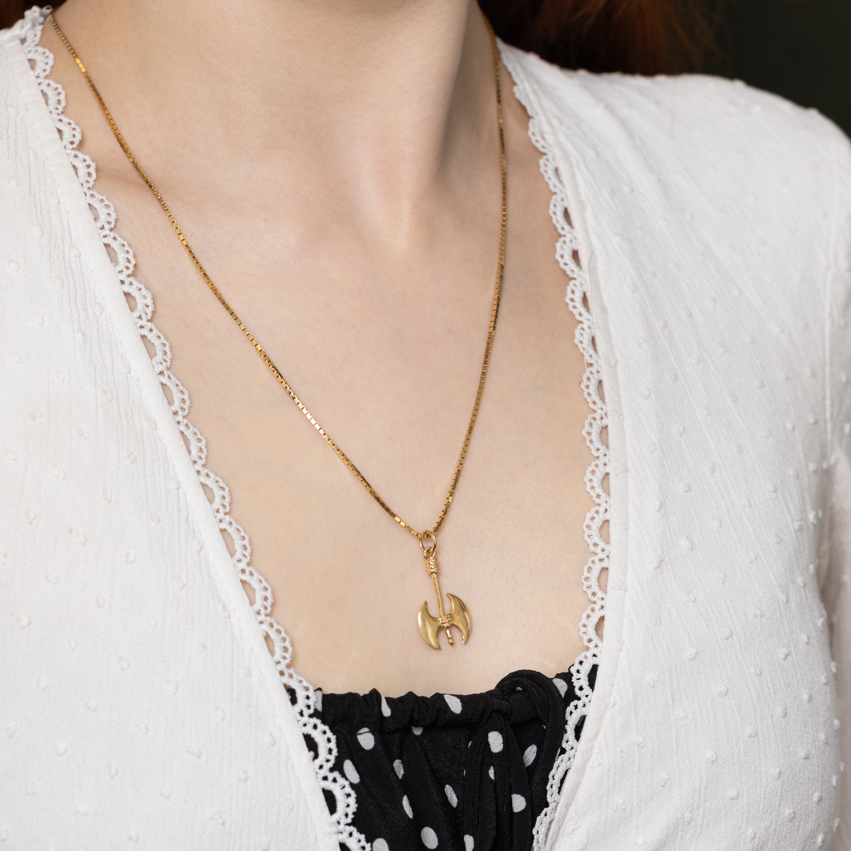 14k Yellow Gold Labrys Axe Charm Necklace | 20.5"