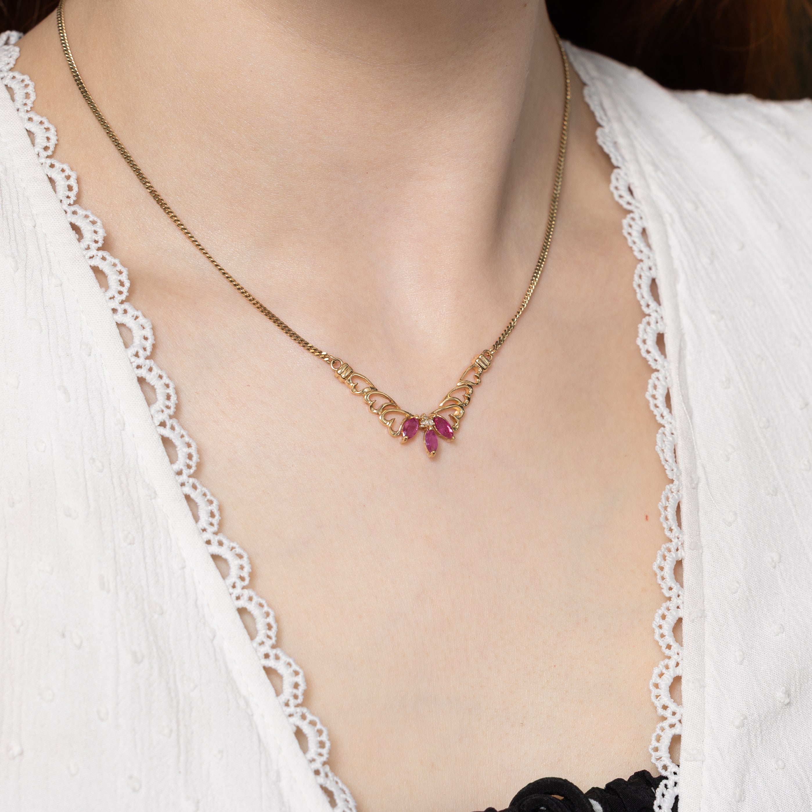Ruby & Diamond Heart Accent Necklace | 0.50ctw, 0.02ctw | 16"