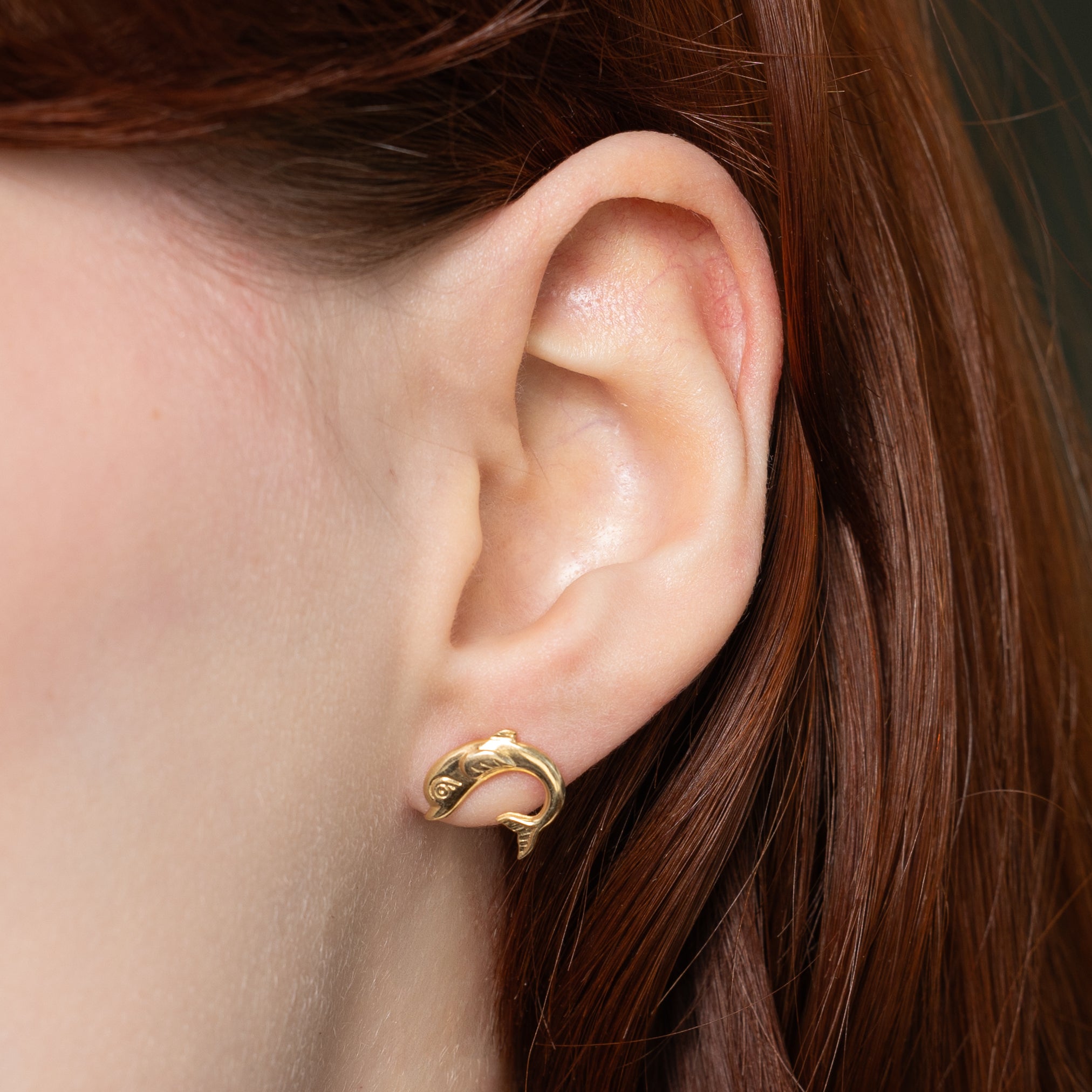14k Yellow Gold Dolphin Stud Earrings