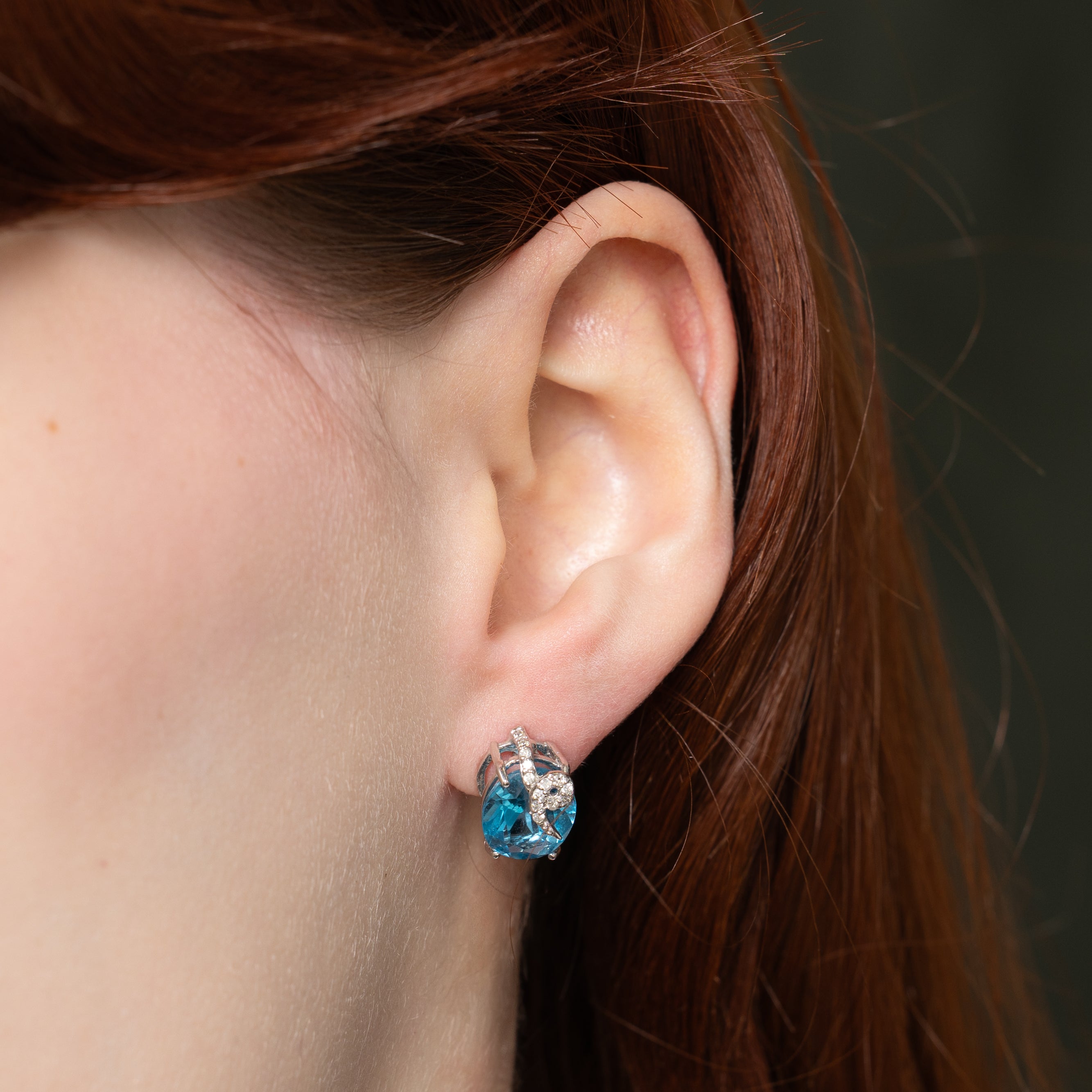 Blue Topaz & Diamond Stud Earrings | 8.00ctw, 0.12ctw |