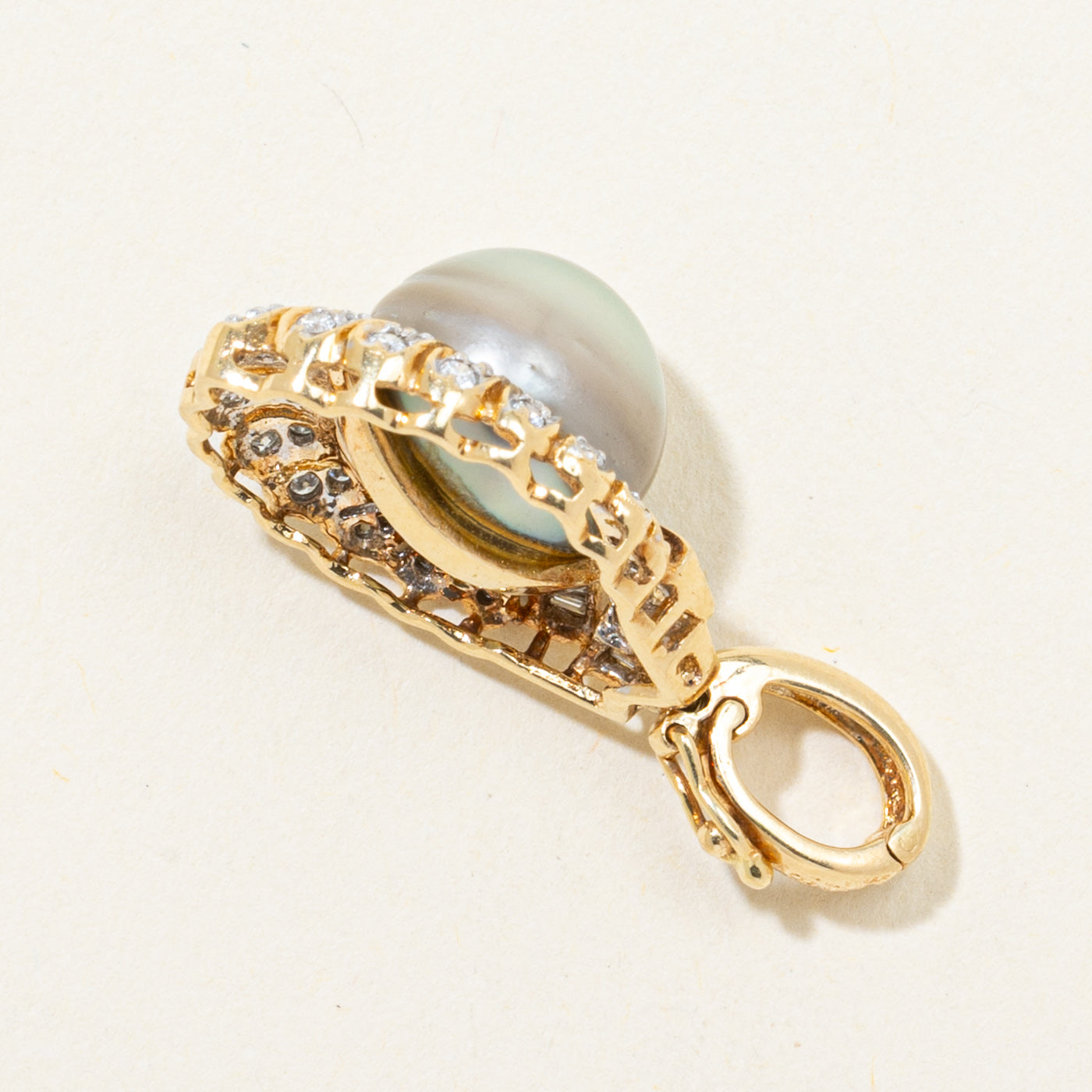 Gray Pearl & Diamond Halo Pendant | 0.33ctw