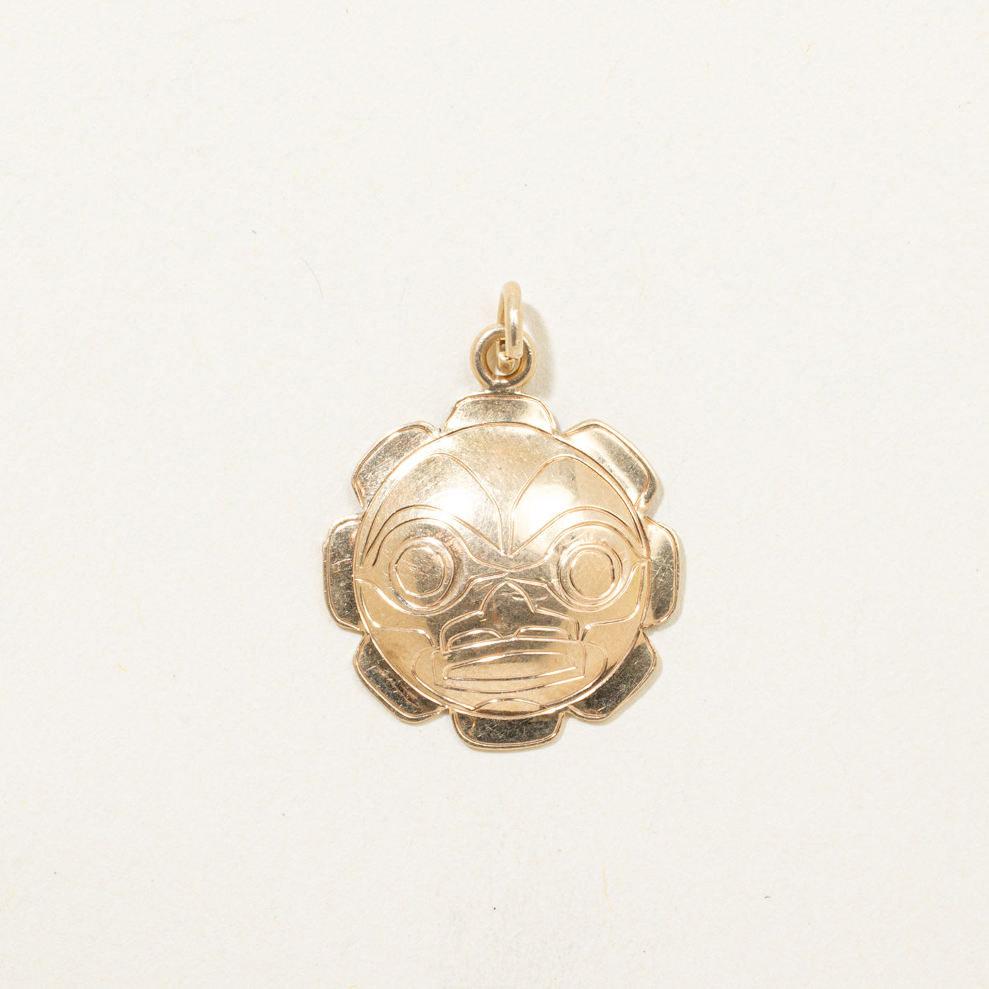 14k Yellow Gold Indigenous Art Sun Pendant