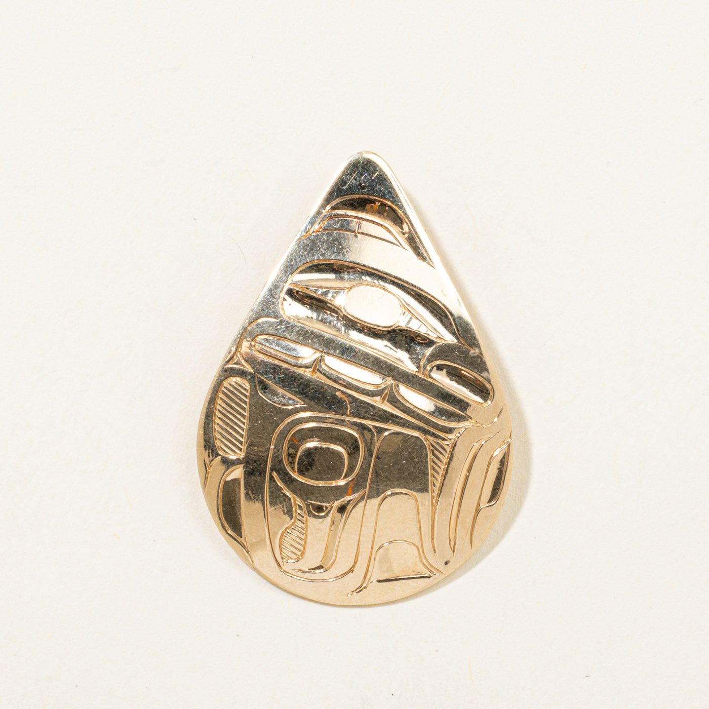 14k Yellow Gold Indigenous Art Teardrop Pendant