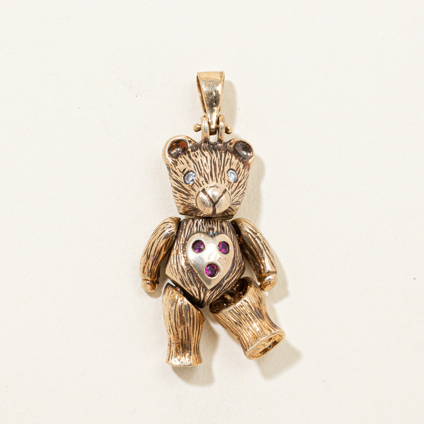 2003 Sheffield Paste & Ruby Kinetic Teddy Bear Pendant | 0.05ctw