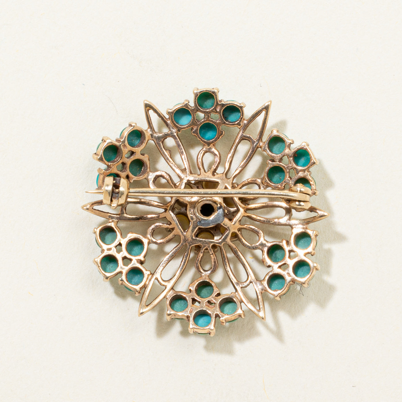 Turquoise & Pearl Openwork Starburst Brooch