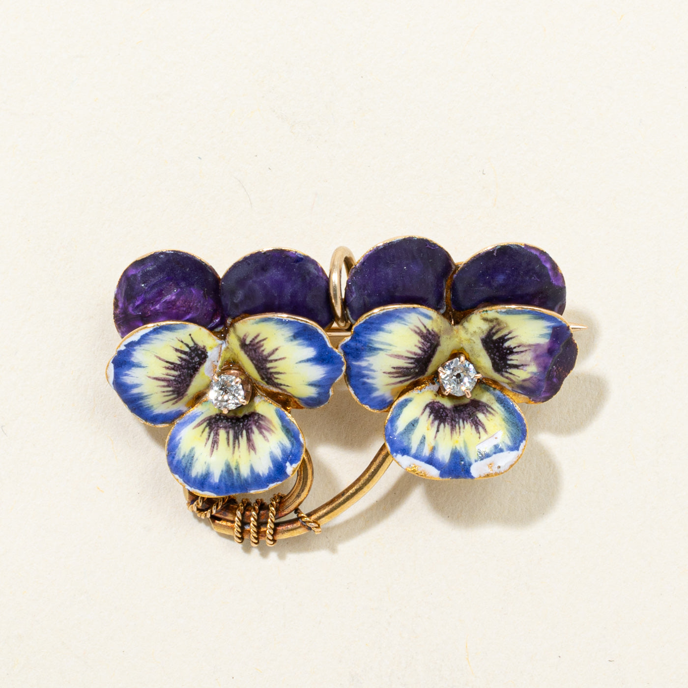 c. 1900 Diamond & Enamel Pansy Convertible Pendant & Brooch | 0.07ctw
