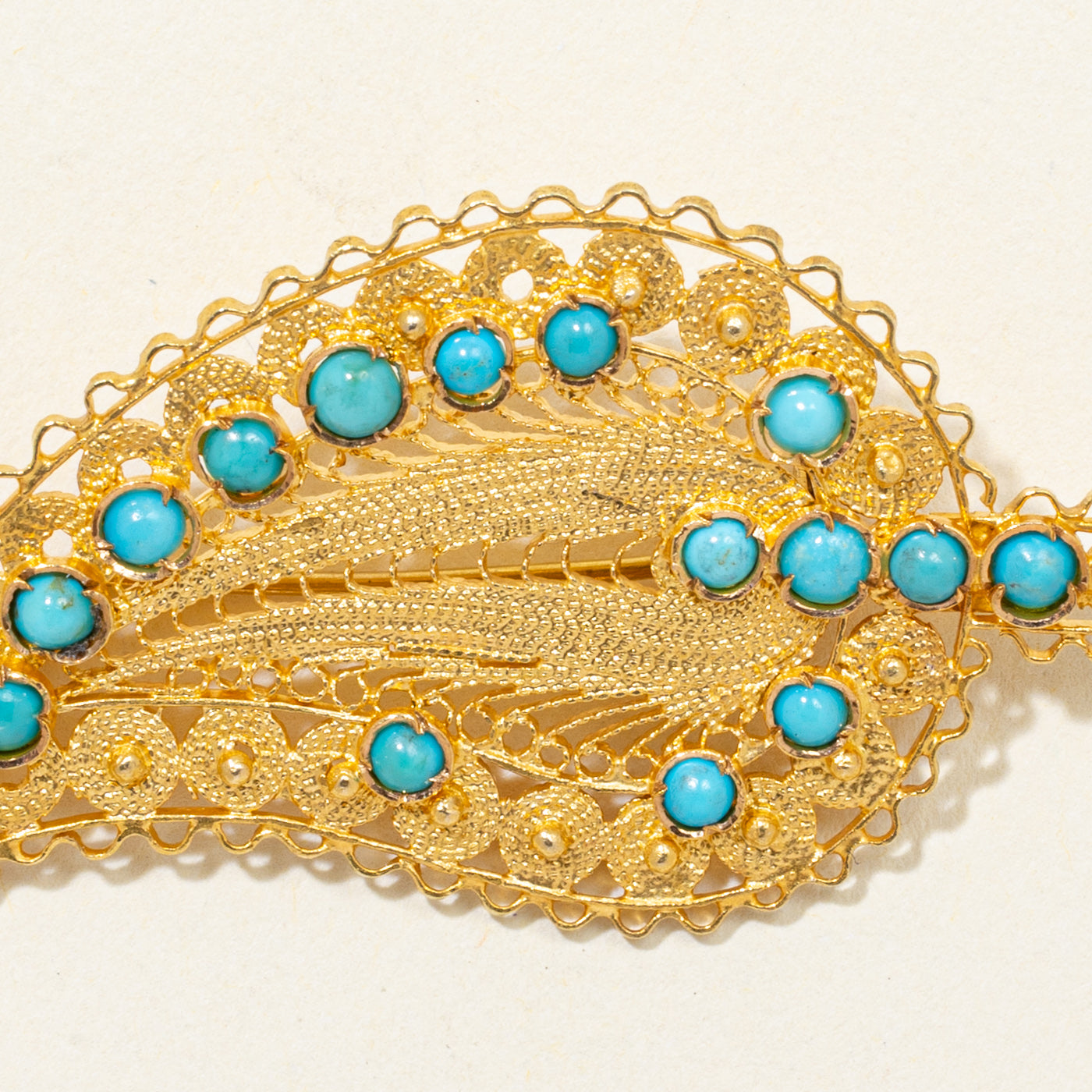 Turquoise Filigree Feather Brooch | 1.10ctw