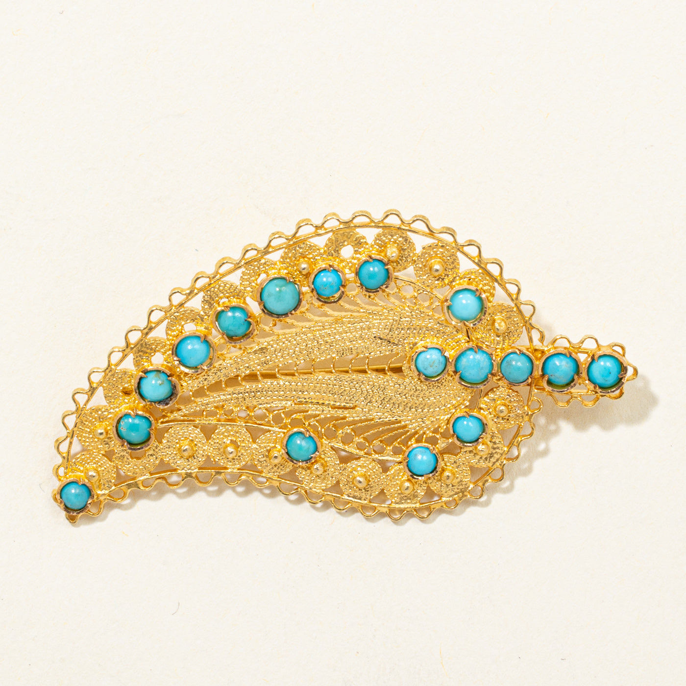 Turquoise Filigree Feather Brooch | 1.10ctw