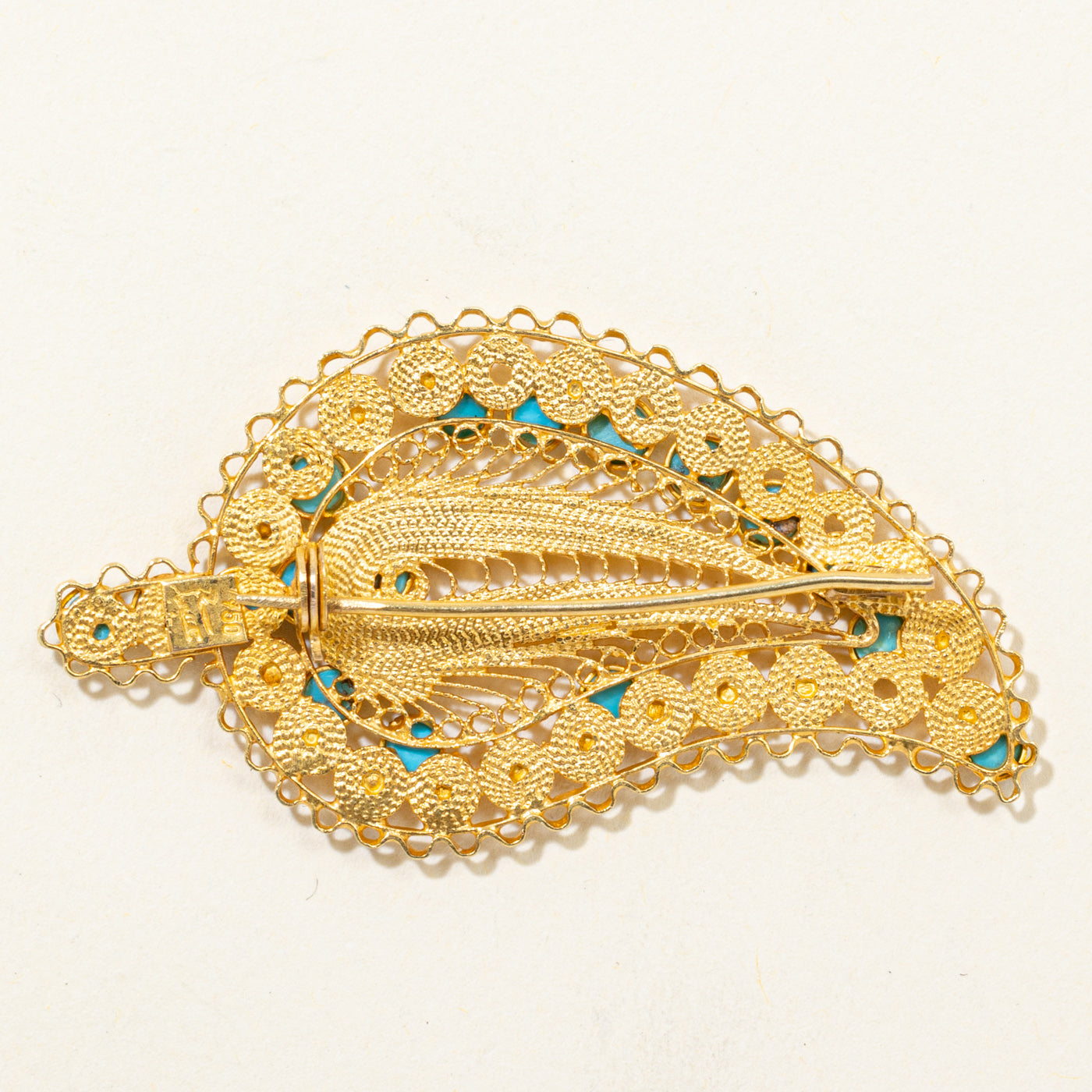 Turquoise Filigree Feather Brooch | 1.10ctw
